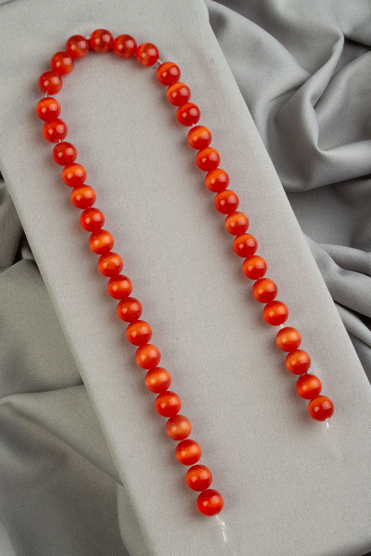 Kedi Gözü Doğal Taş Koyu Turuncu Küre Kesim 10mm Dizi [B+]