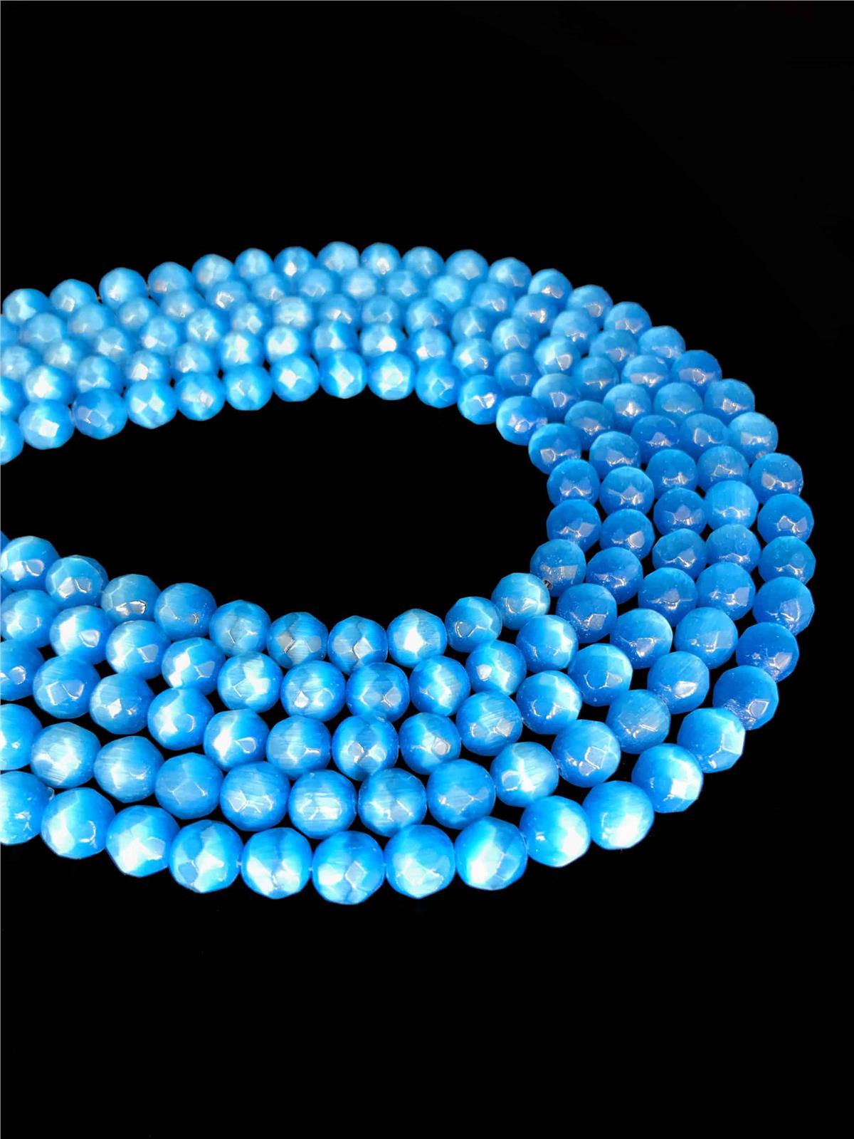 Kedi Gözü Doğal Taş Mavi Küre Faset Kesim 10mm Dizi