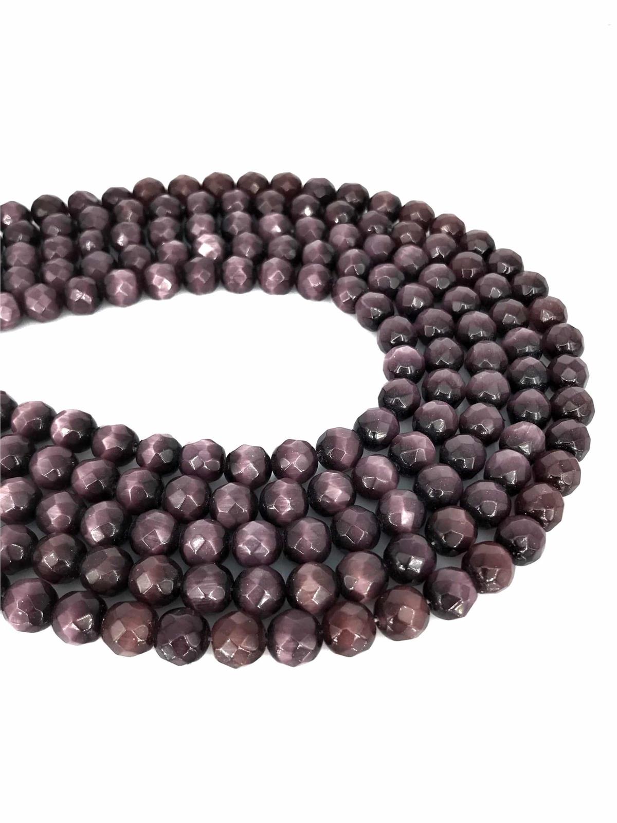 Kedi Gözü Doğal Taş Mor Küre Faset Kesim 10mm Dizi