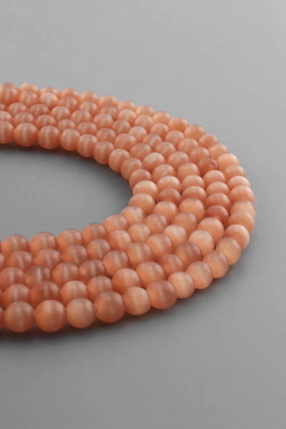 Kedi Gözü Doğal Taş Parlak Açık Turuncu Küre Kesim 6mm Dizi