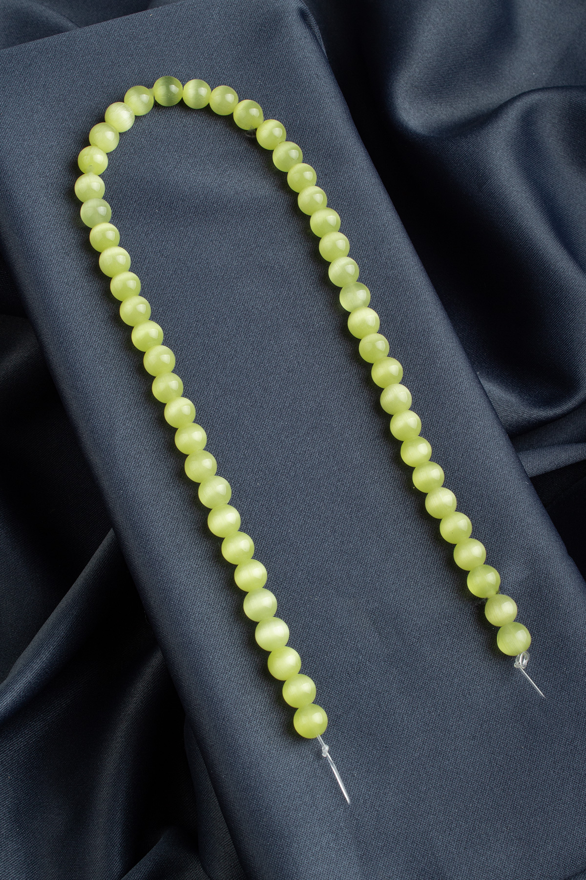 Kedi Gözü Doğal Taş Parlak Açık Yeşil Küre Kesim 8mm Dizi [B+]