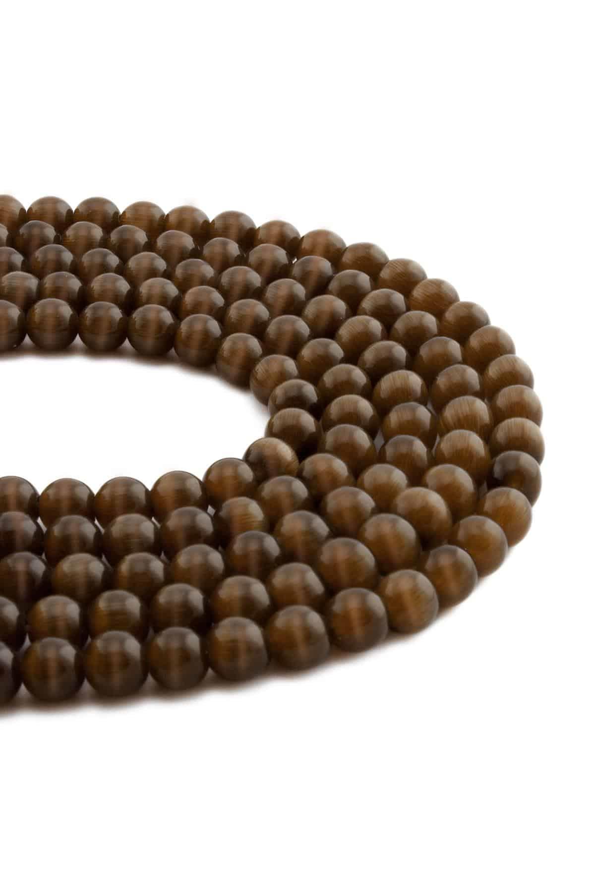 Kedi Gözü Doğal Taş Parlak Kahverengi Küre Kesim 6mm Dizi