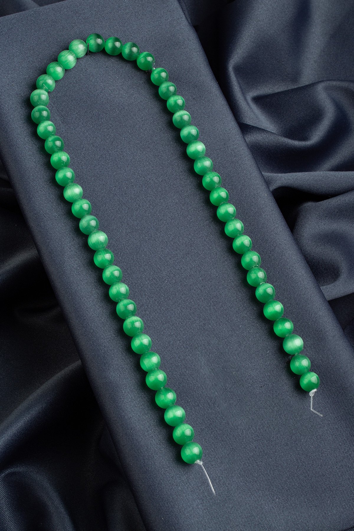 Kedi Gözü Doğal Taş Parlak Koyu Yeşil Küre Kesim 8mm Dizi