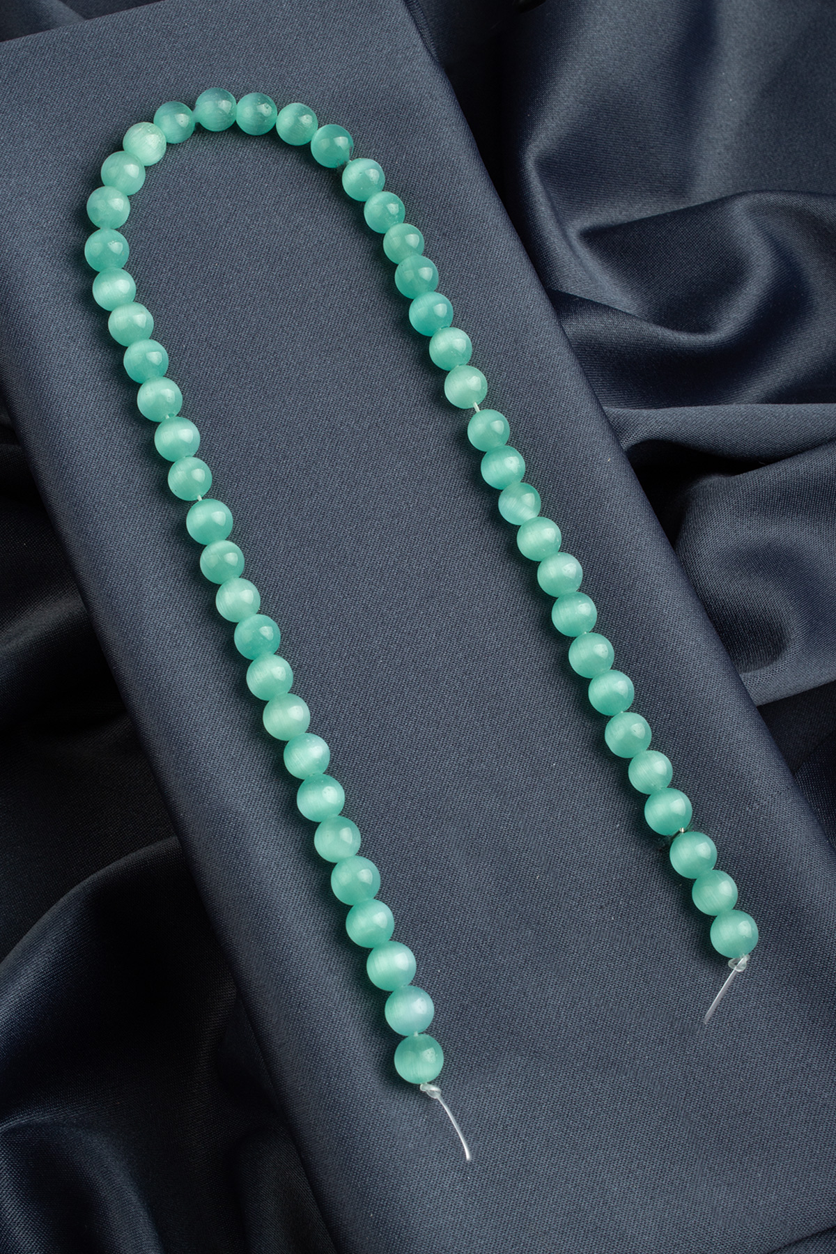 Kedi Gözü Doğal Taş Parlak Su Mavisi Küre Kesim 8mm Dizi