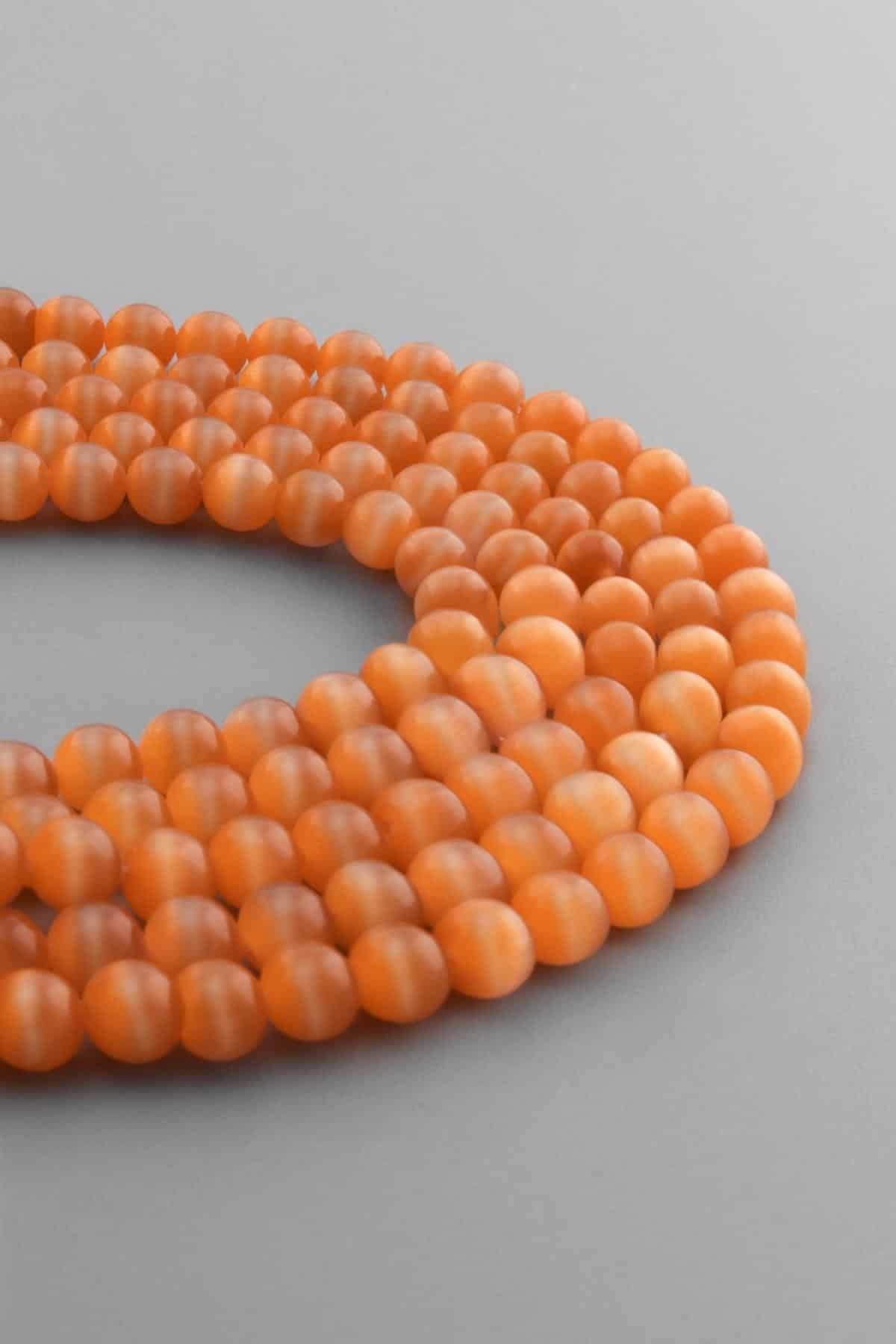 Kedi Gözü Doğal Taş Parlak Turuncu Küre Kesim6mm Dizi