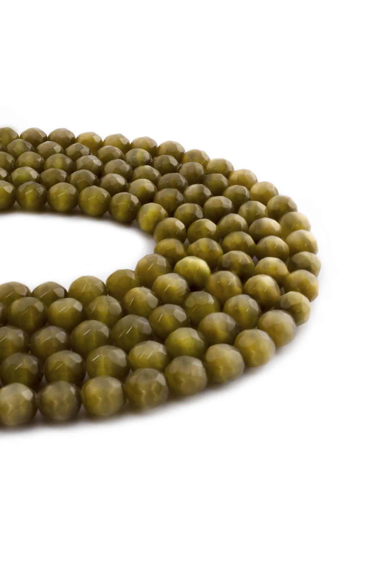 Kedi Gözü Doğal Taş Sarı Küre Faset Kesim 10mm Dizi