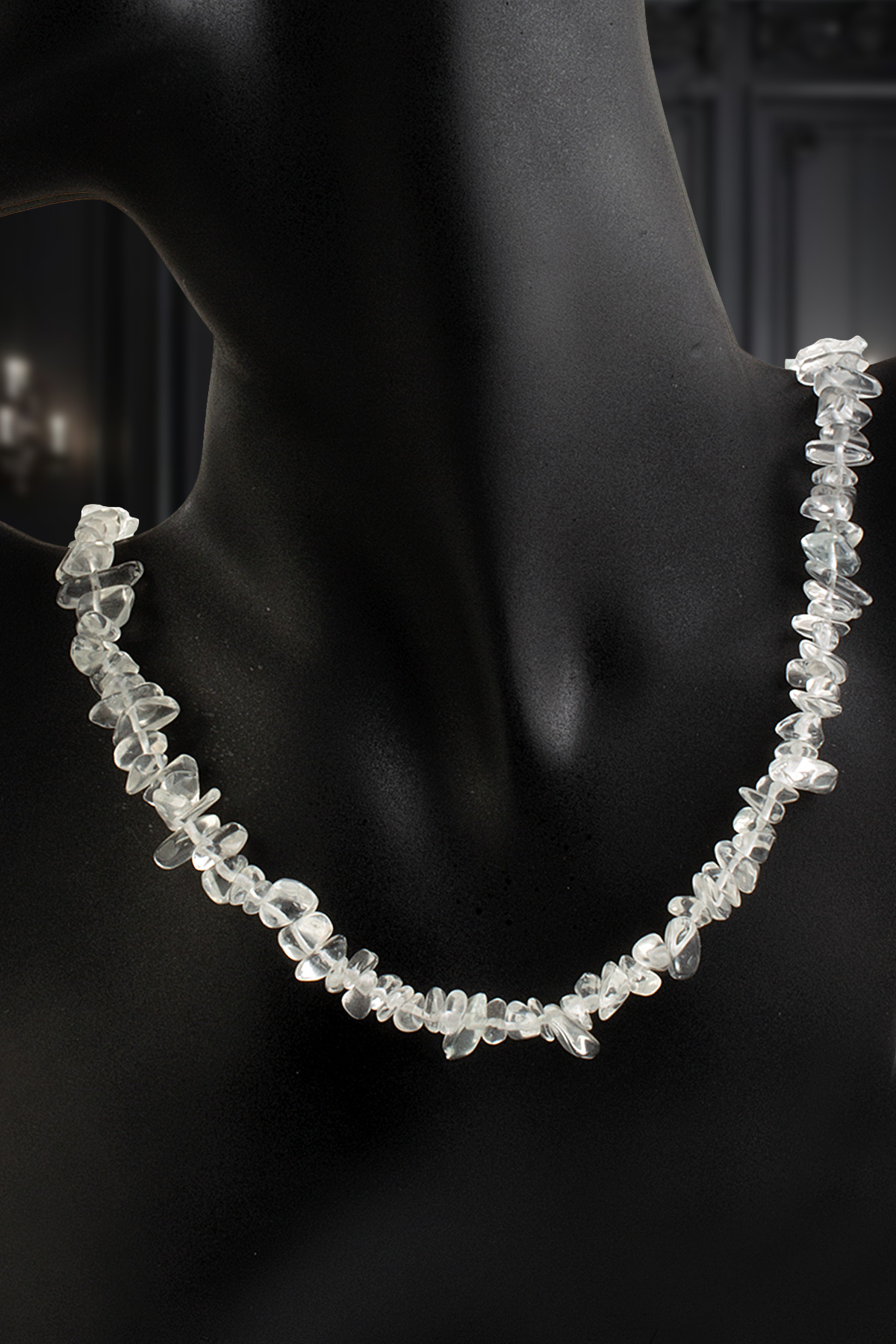 Kristal Kuvars Doğal Kırık Taş Dorikalı Kolye