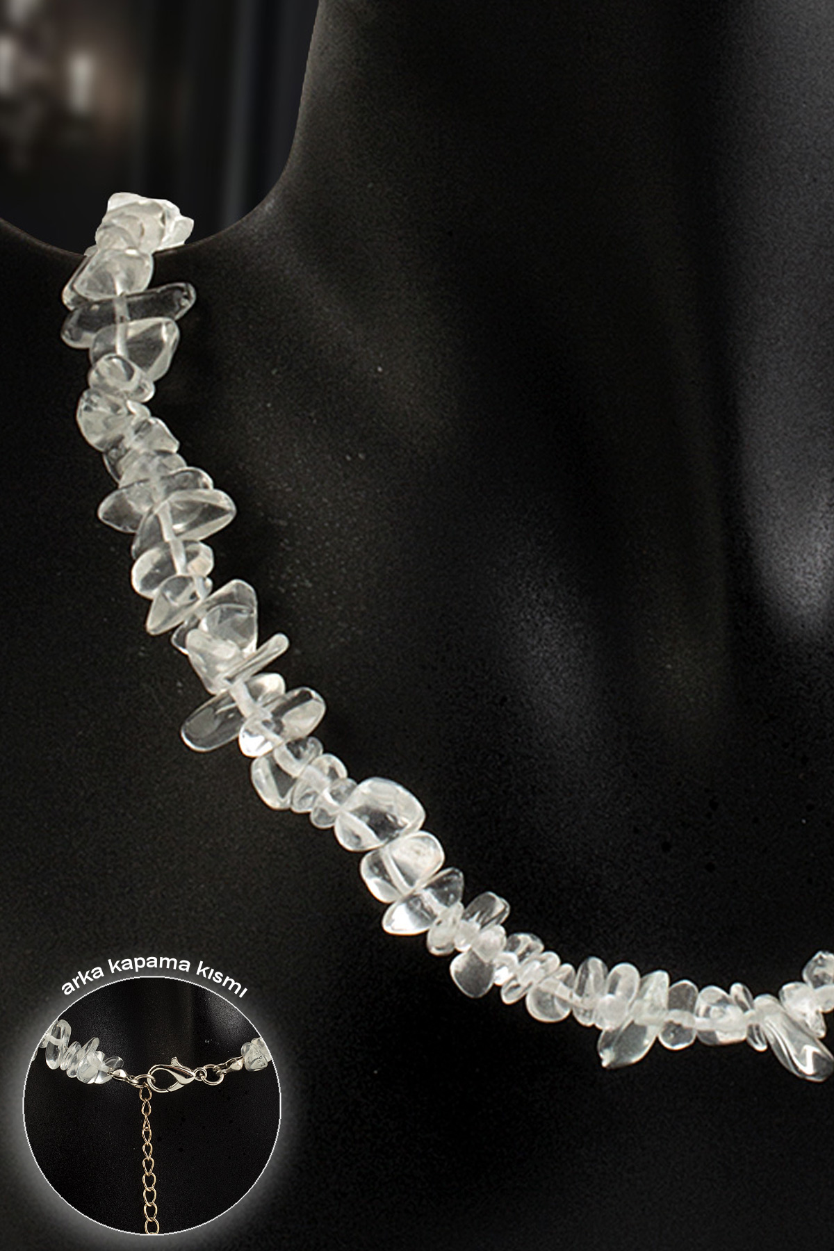 Kristal Kuvars Doğal Kırık Taş Dorikalı Kolye