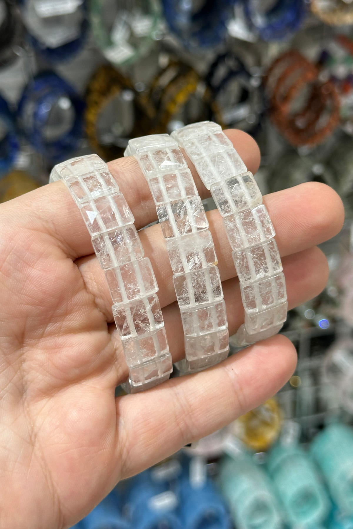 Kristal Kuvars Doğal Taş Dikdörtgen Kesim Bileklik