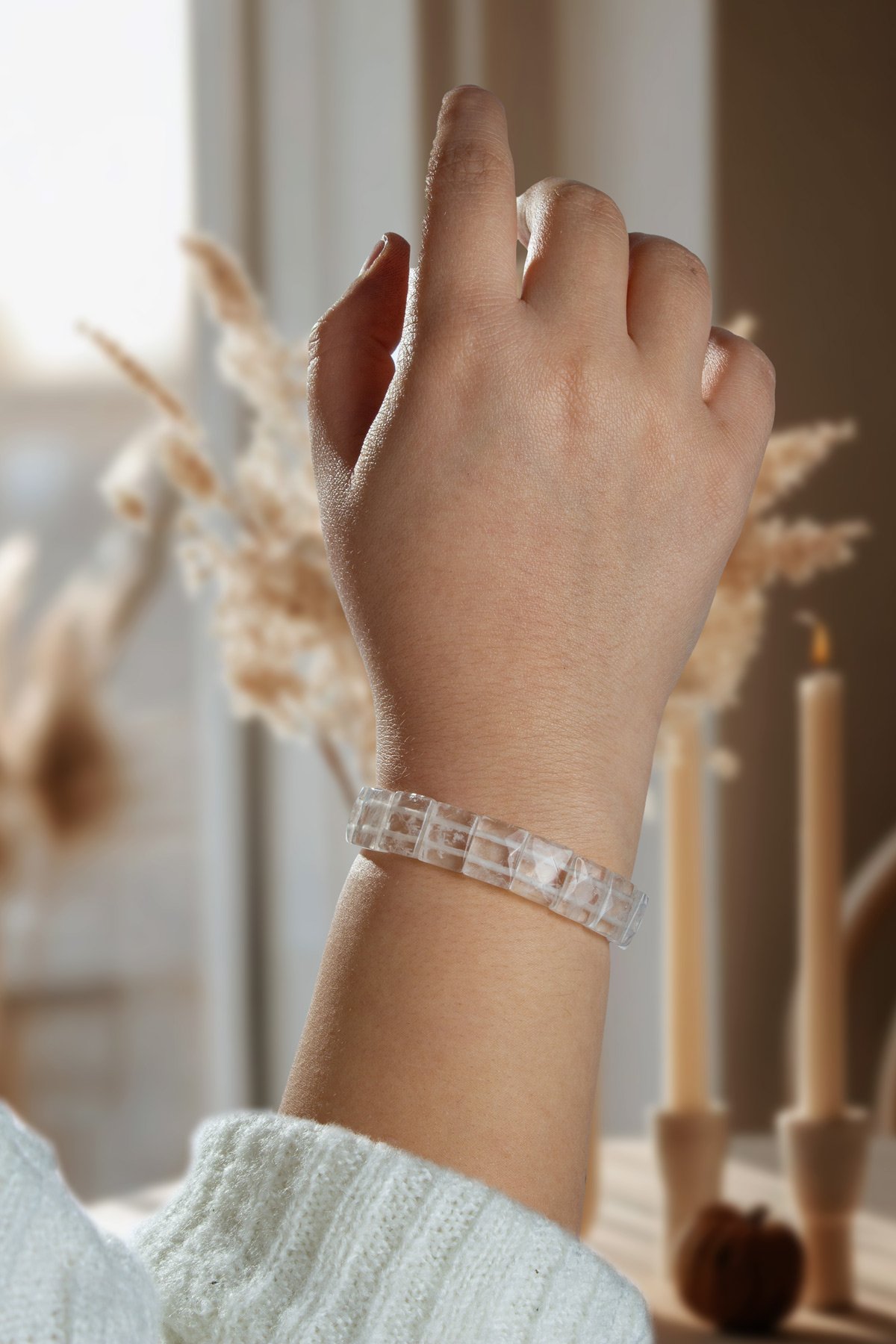 Kristal Kuvars Doğal Taş Dikdörtgen Kesim Bileklik