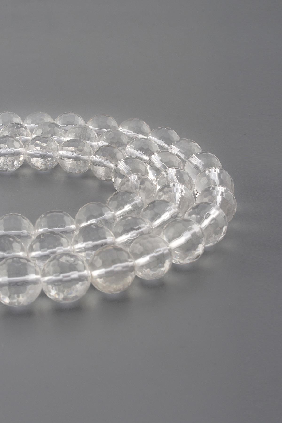 Kristal Kuvars Doğal Taş Parlak Küre Faset Kesim 12mm Dizi