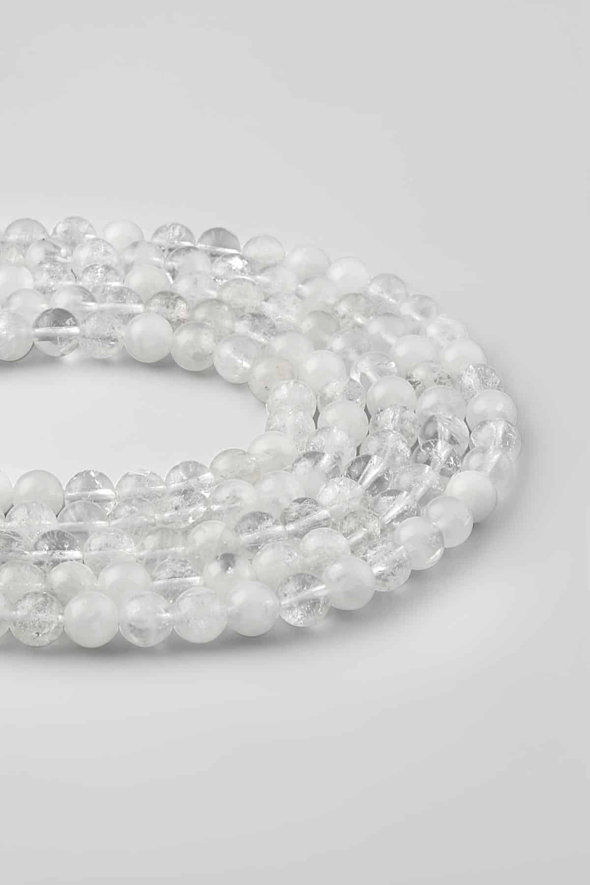 Kristal Kuvars Doğal Taş Parlak Küre Kesim 8mm Dizi [AB]