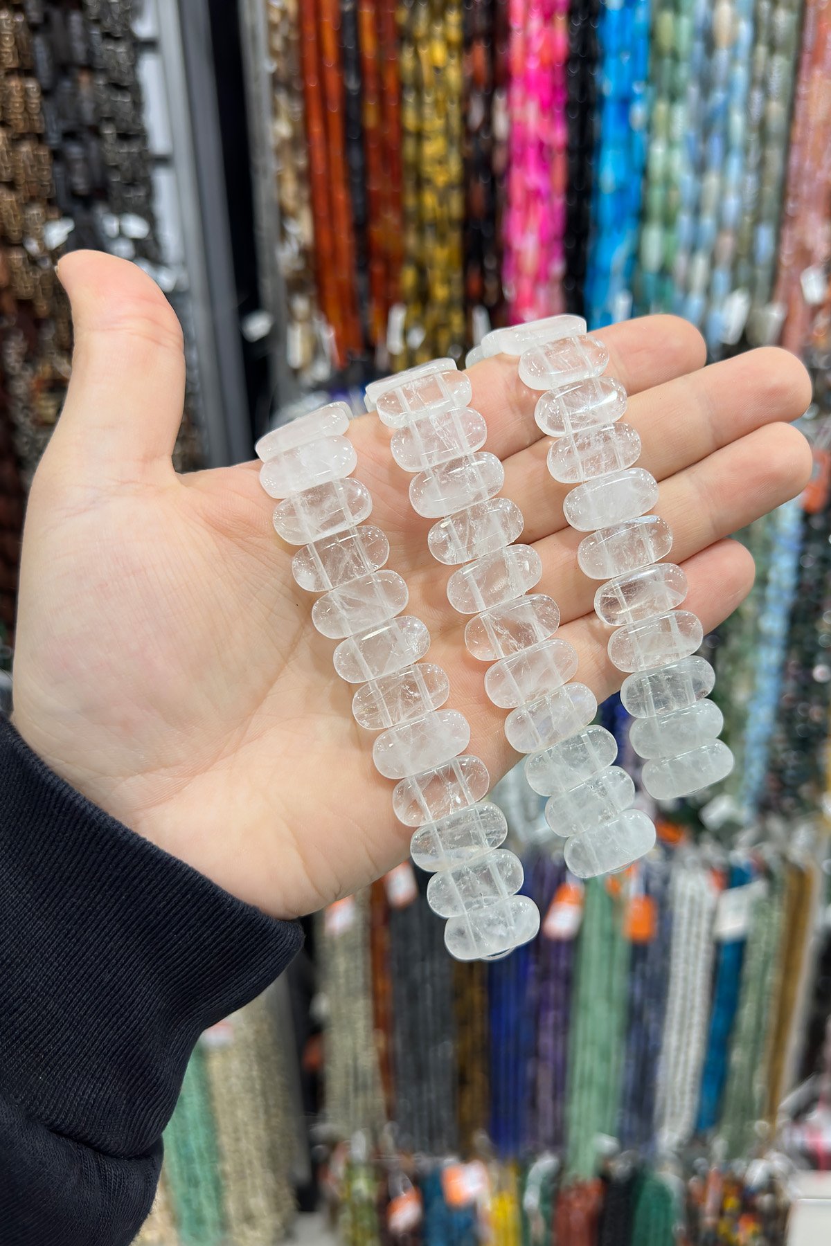 Kristal Kuvars Taşı Oval Kesim Çift Delikli 10x20mm Dizi