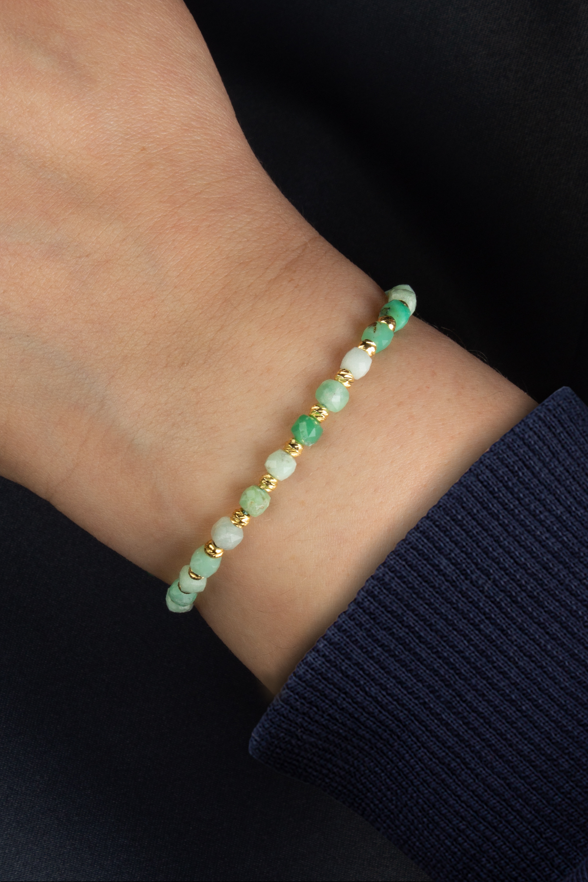 Krizopras Doğal Taş Küp Kesim Yeşil Makrome Bileklik