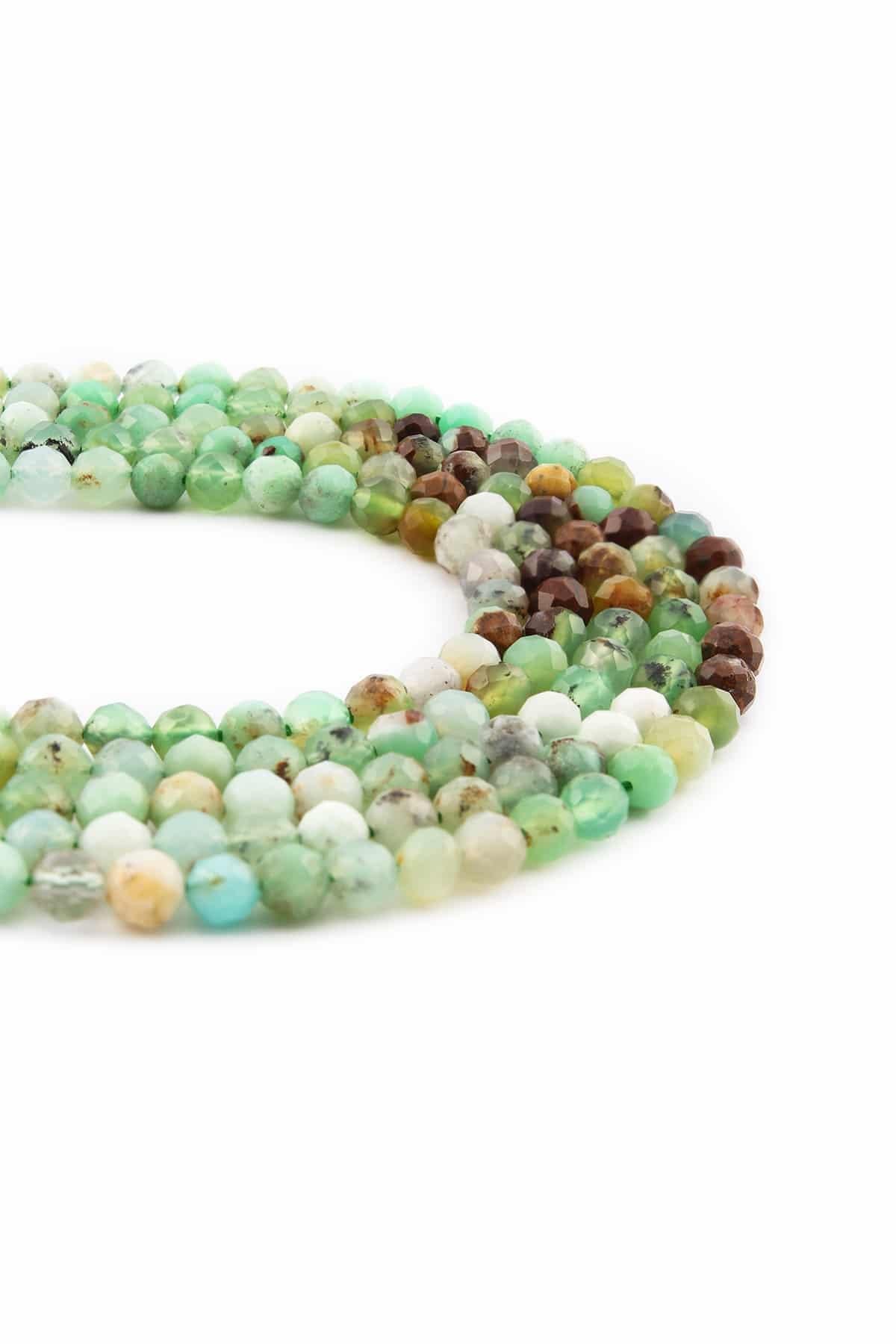 Krizopras Doğal Taş Parlak Küre Kristal Kesim 4mm Dizi [AA]