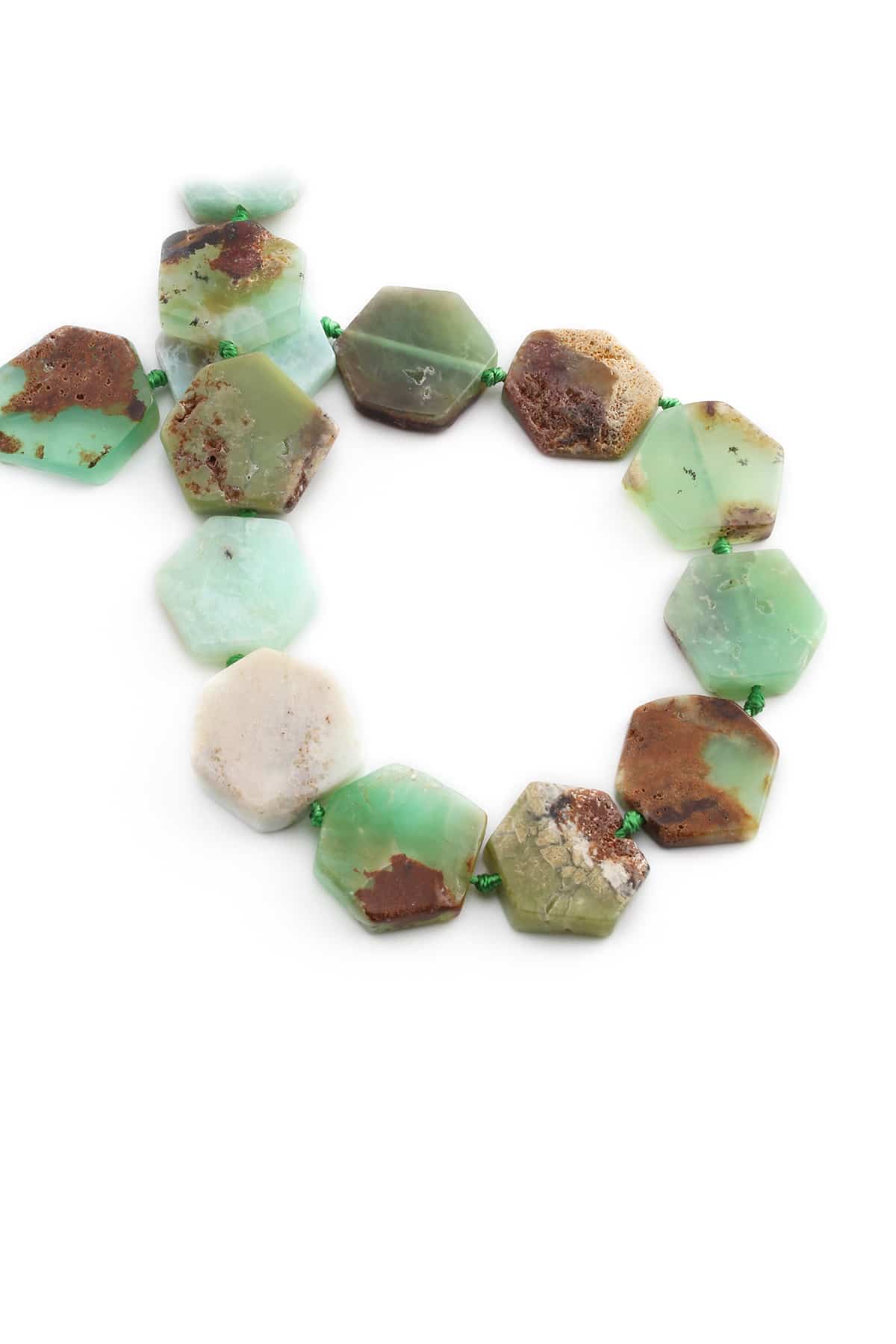 Krizopras Doğal Taş Yassı Altıgen Kesim 17x5mm Dizi