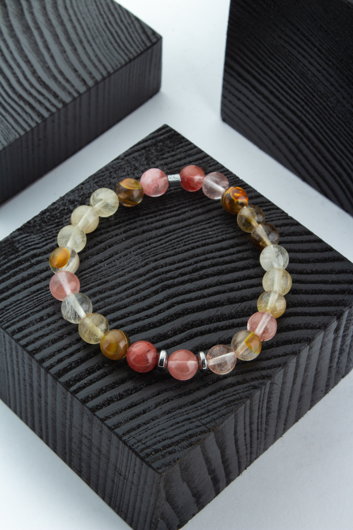 Kuvars Doğal Taş Karışık Küre Kesim 8mm Bileklik