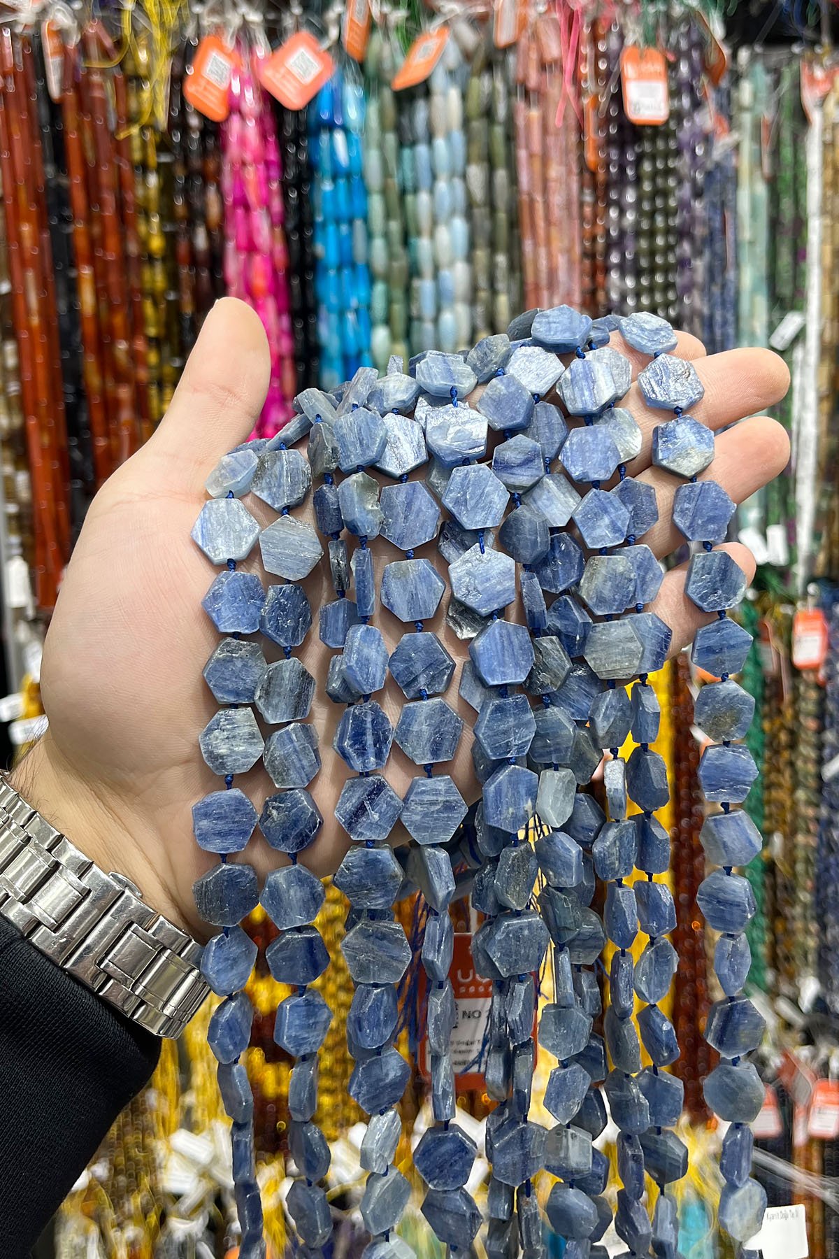 Kyanit Doğal Taş Mat Mavi Altıgen Kesim 15x4mm Dizi [AA]