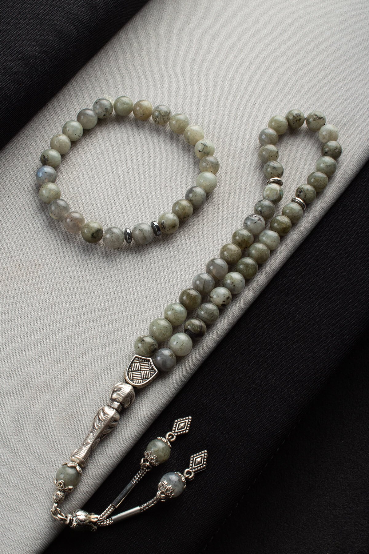 Labradorit Doğal Taş Misina Bileklik & Labradorit 33 lü 8mm Tesbih Seti