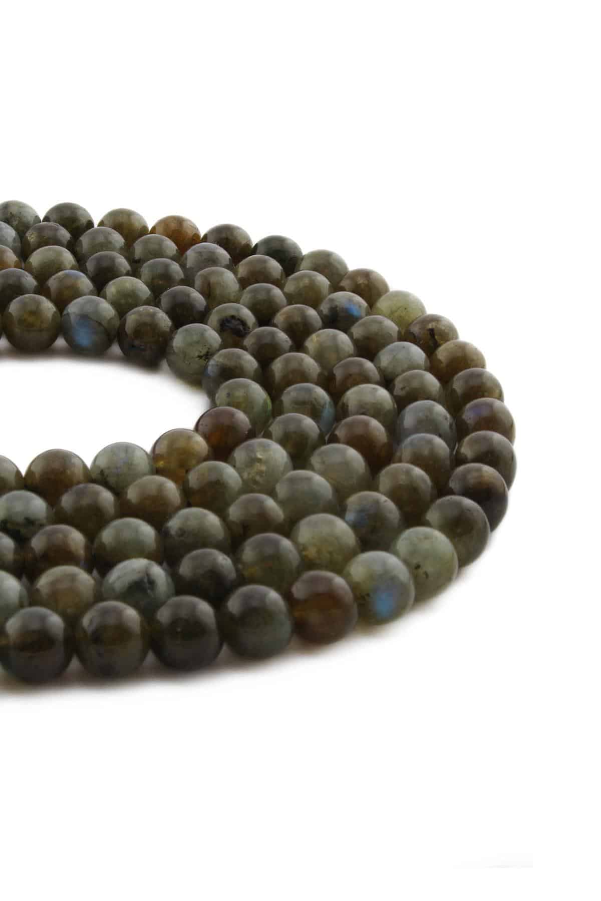 Labradorit Doğal Taş Parlak Koyu Yeşil Küre Kesim 8mm Dizi