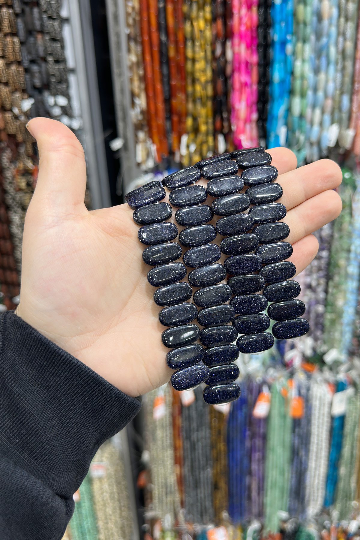 Lacivert Yıldız Taşı Oval Kesim Çift Delikli 10x20mm Dizi