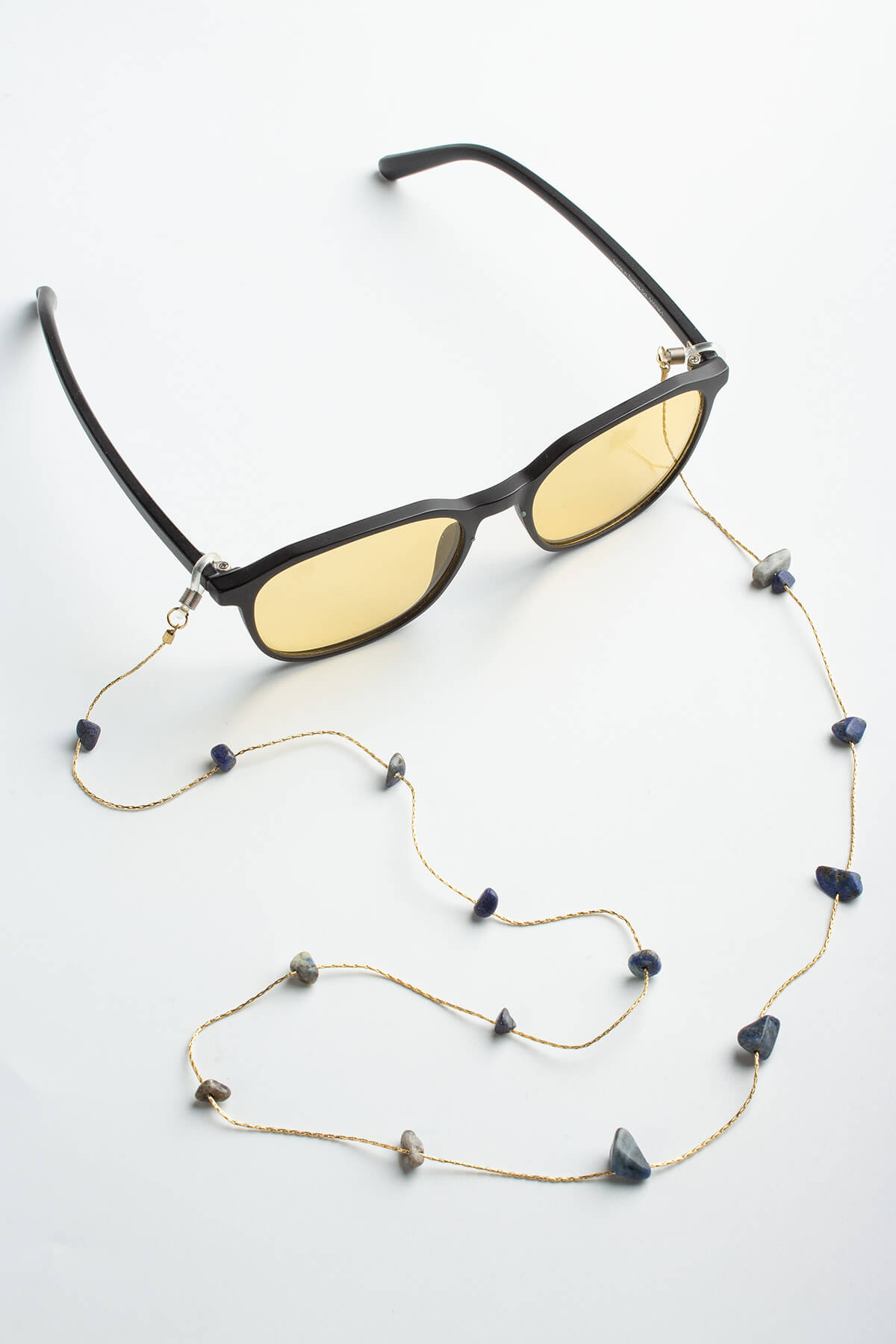 Lapis Lazuli Doğal Kırık Taş Zincirli Gözlük İpi