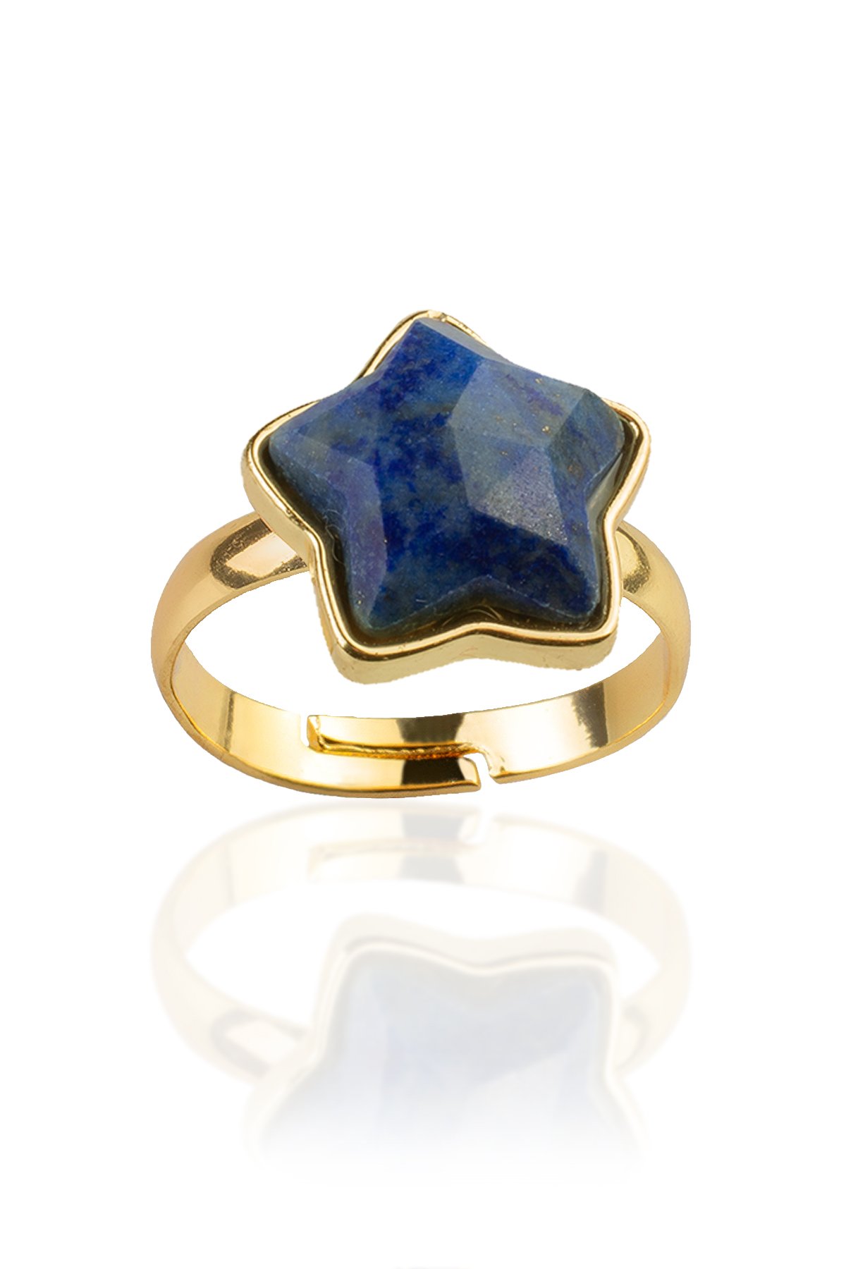 Lapis Lazuli Taşı Yıldız Kesim Pirinç Üzeri Altın Kaplama Ayarlanabilir Yüzük
