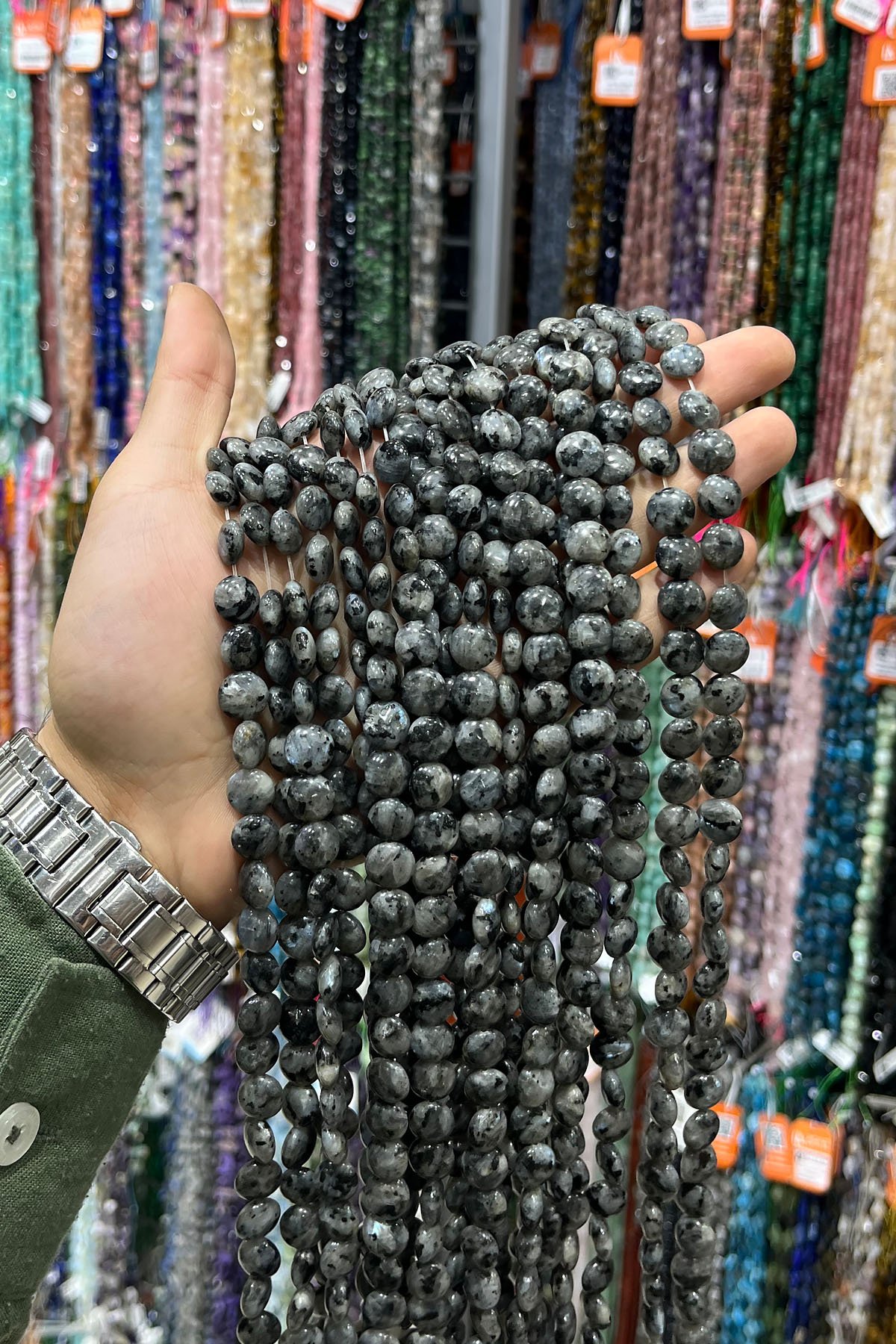 Larvakit Doğal Taş Parlak Siyah Daire Kesim 10mm Dizi [AA]