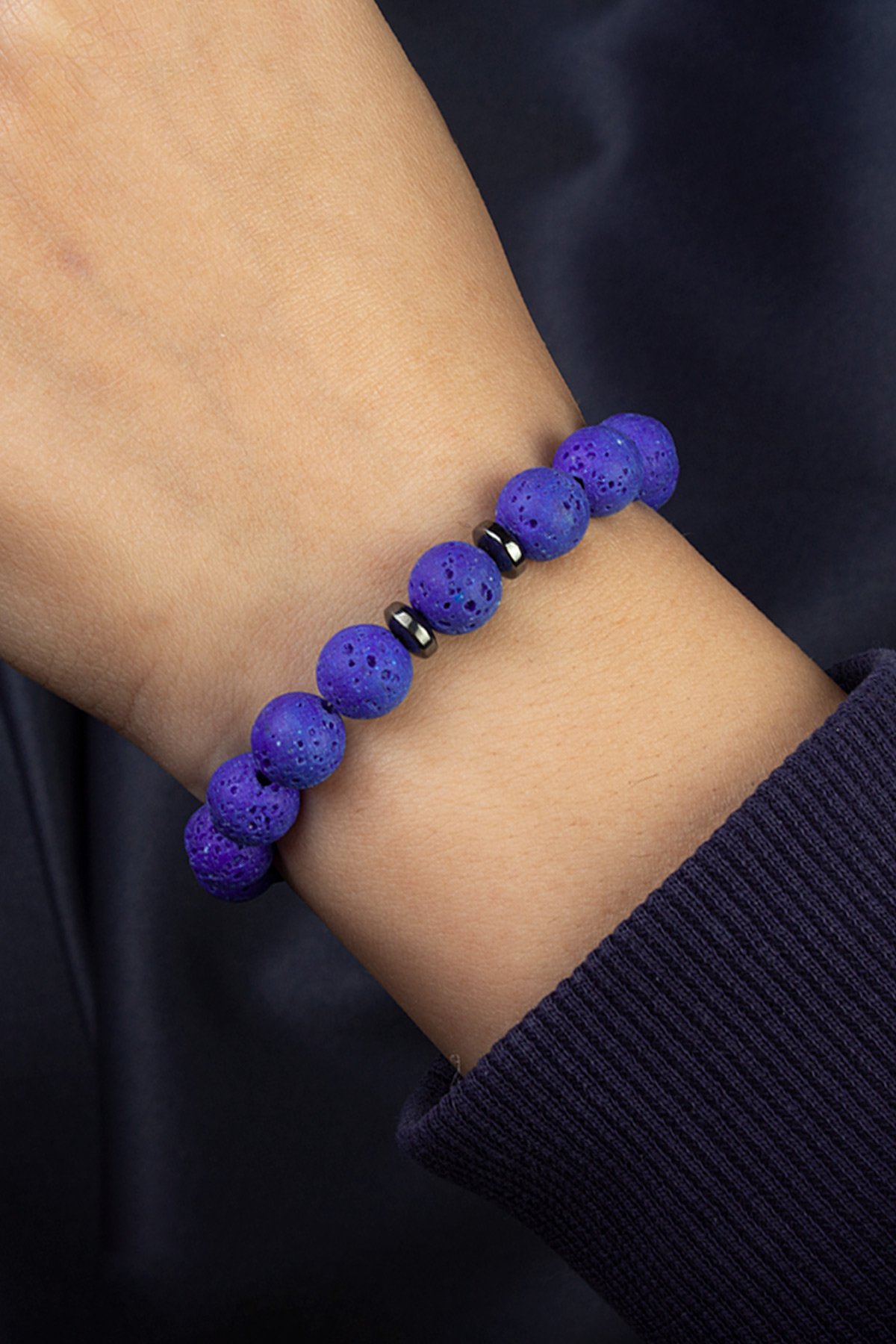 Lav Taşı Doğal Taş Küre Kesim Mat Koyu Mavi 8mm Bileklik