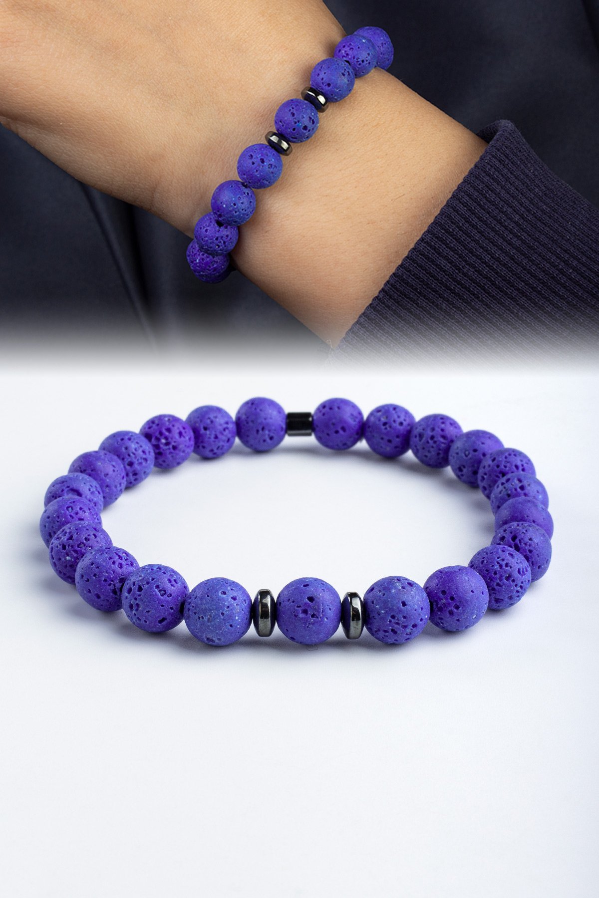 Lav Taşı Doğal Taş Küre Kesim Mat Koyu Mavi 8mm Bileklik