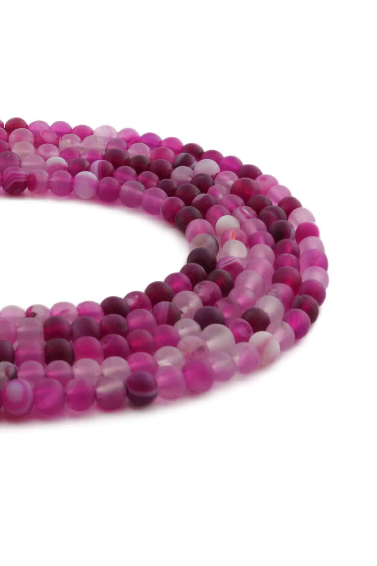 Madagaskar Akik Doğal Taş Mat Fuşya Küre Kesim 4mm Dizi