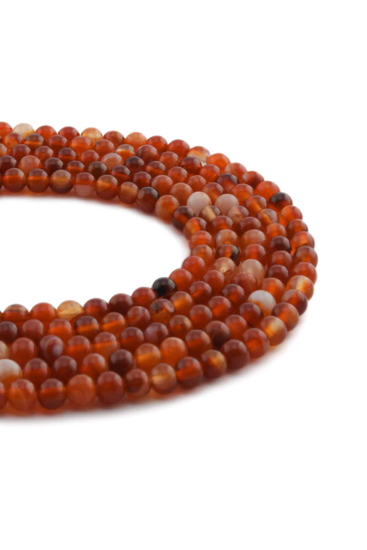 Madagaskar Akik Doğal Taş Parlak Turuncu Küre Kesim 4mm Dizi