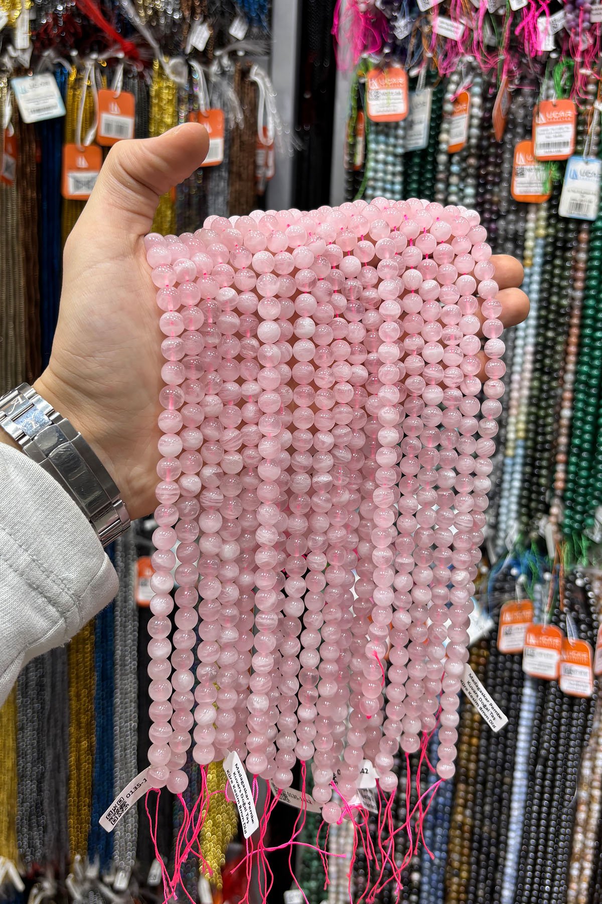 Madagaskar Pembe Kuvars Doğal Taş Küre Kesim 8mm Dizi [AA]