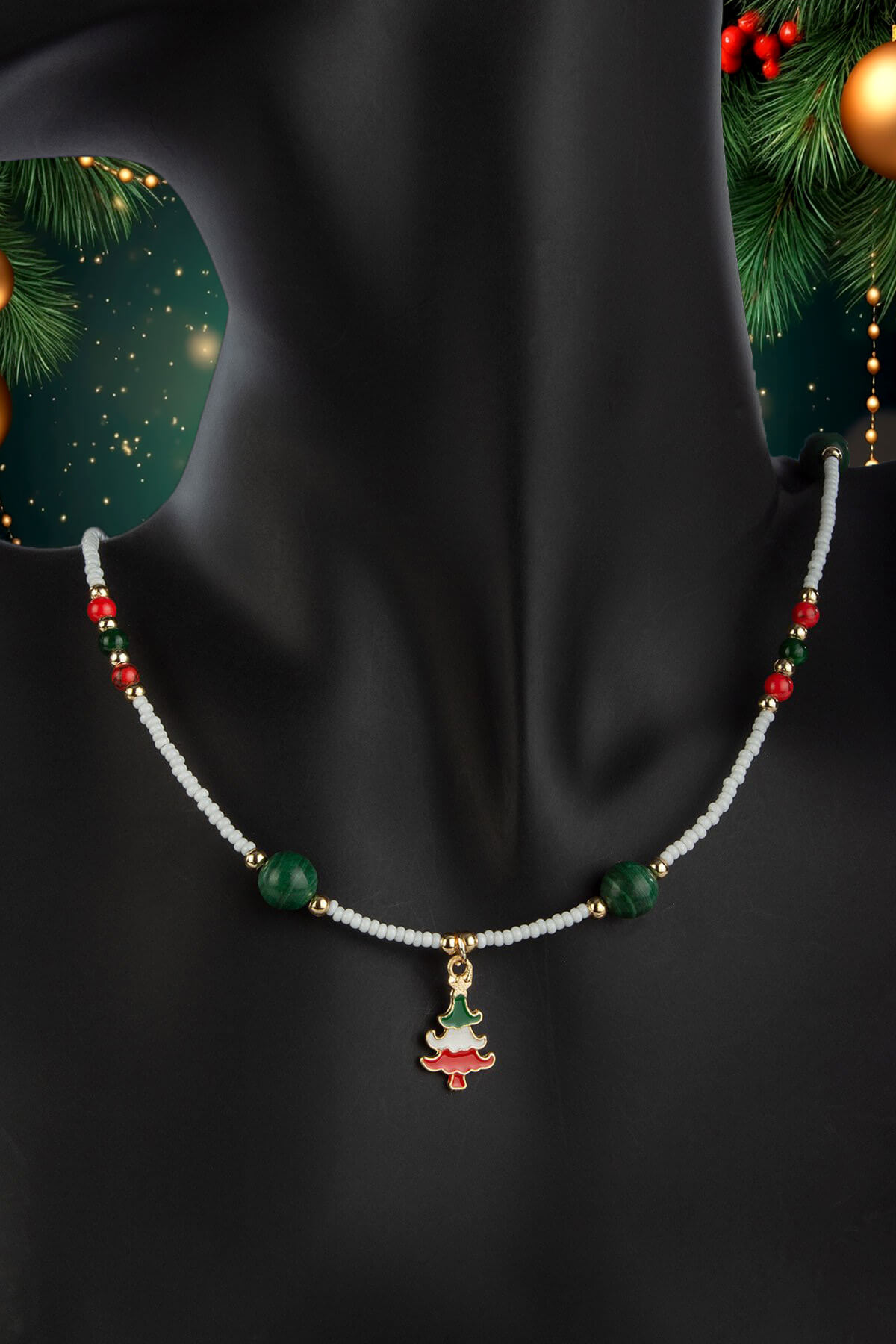 Sıkma Malakit Doğal Taş Küre Kesim Yılbaşı Kolye