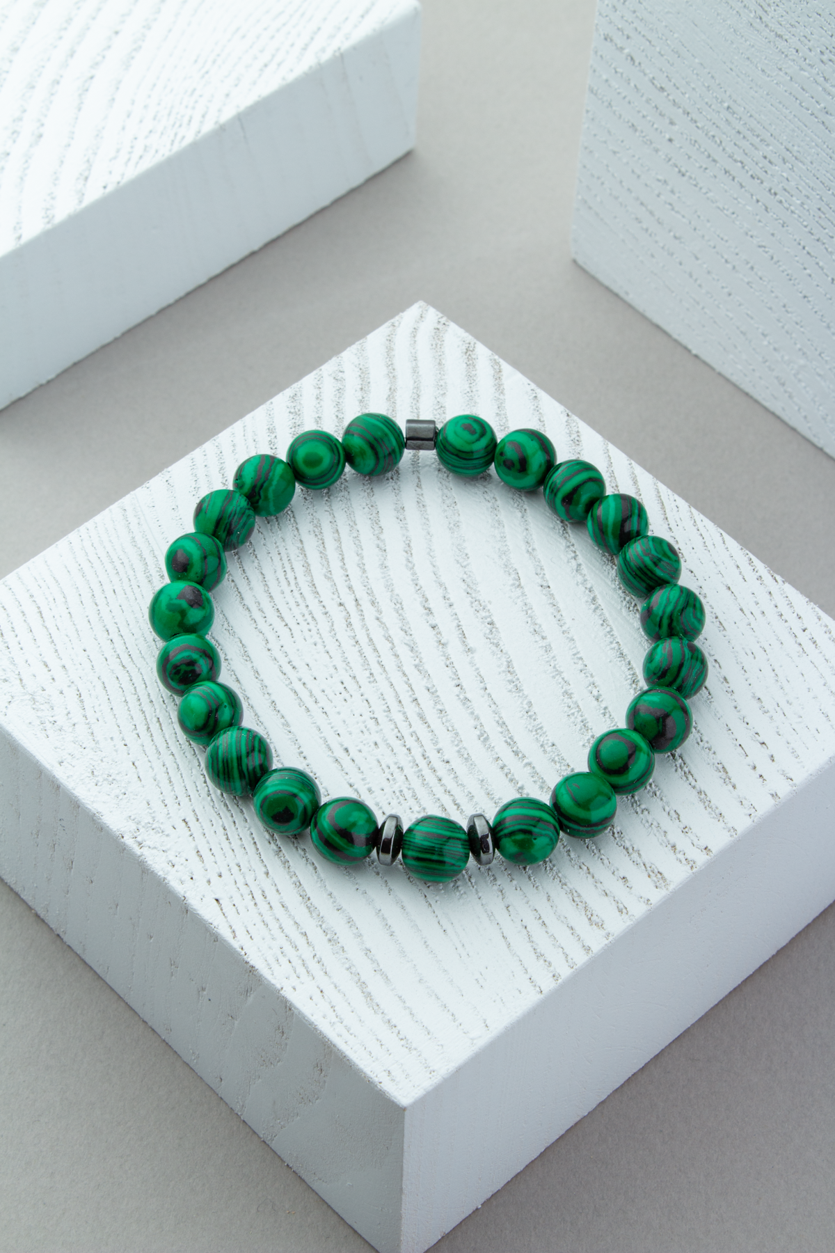 Sıkma Malakit Doğal Taş Parlak Yeşil Küre Kesim 8mm Bileklik