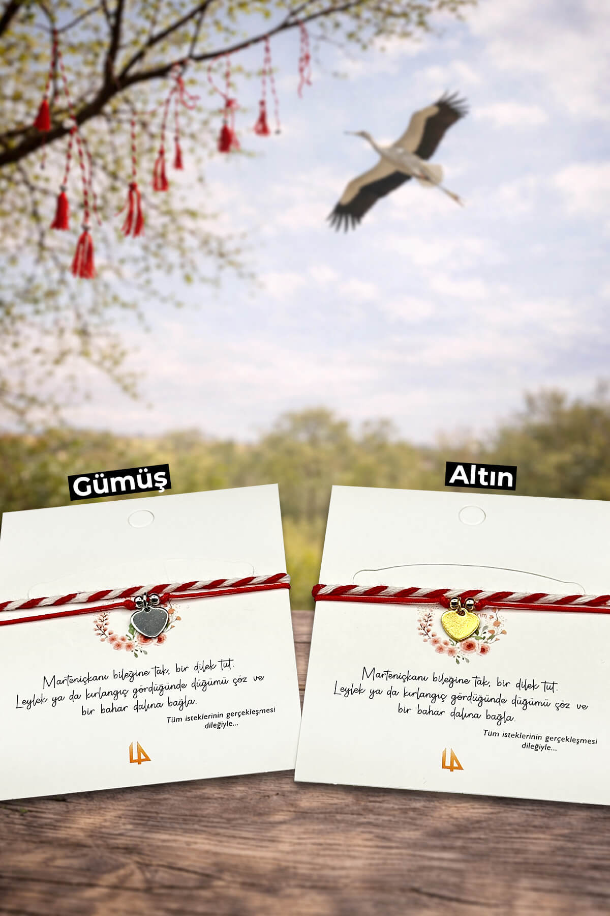 Marteniçka Kalp Temalı Kırmızı Beyaz İp Bileklik - Geleneksel Baba Marta Bahar Bilekliği