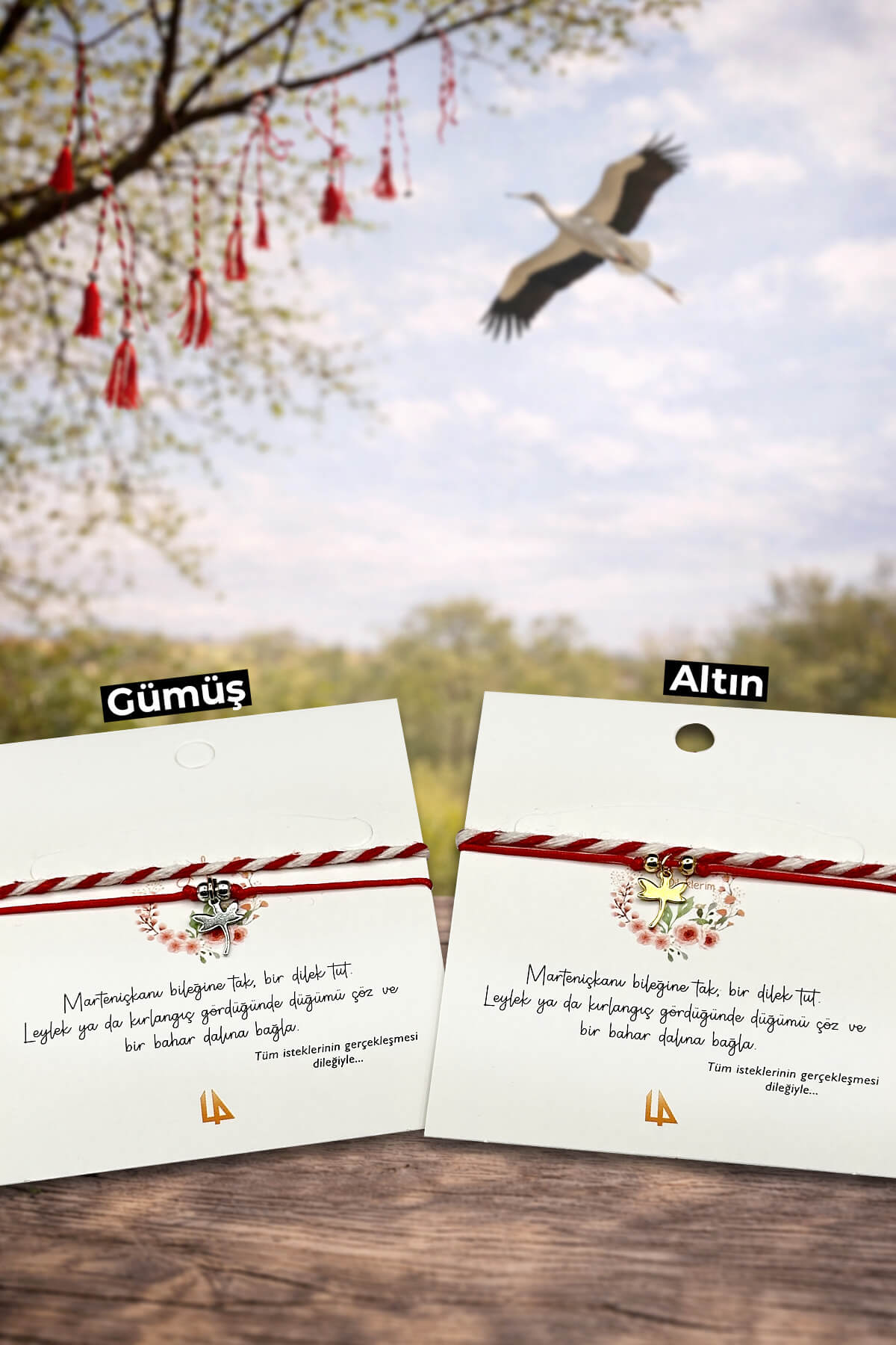 Marteniçka Kelebek Temalı Kırmızı Beyaz İp Bileklik - Geleneksel Baba Marta Bahar Bilekliği