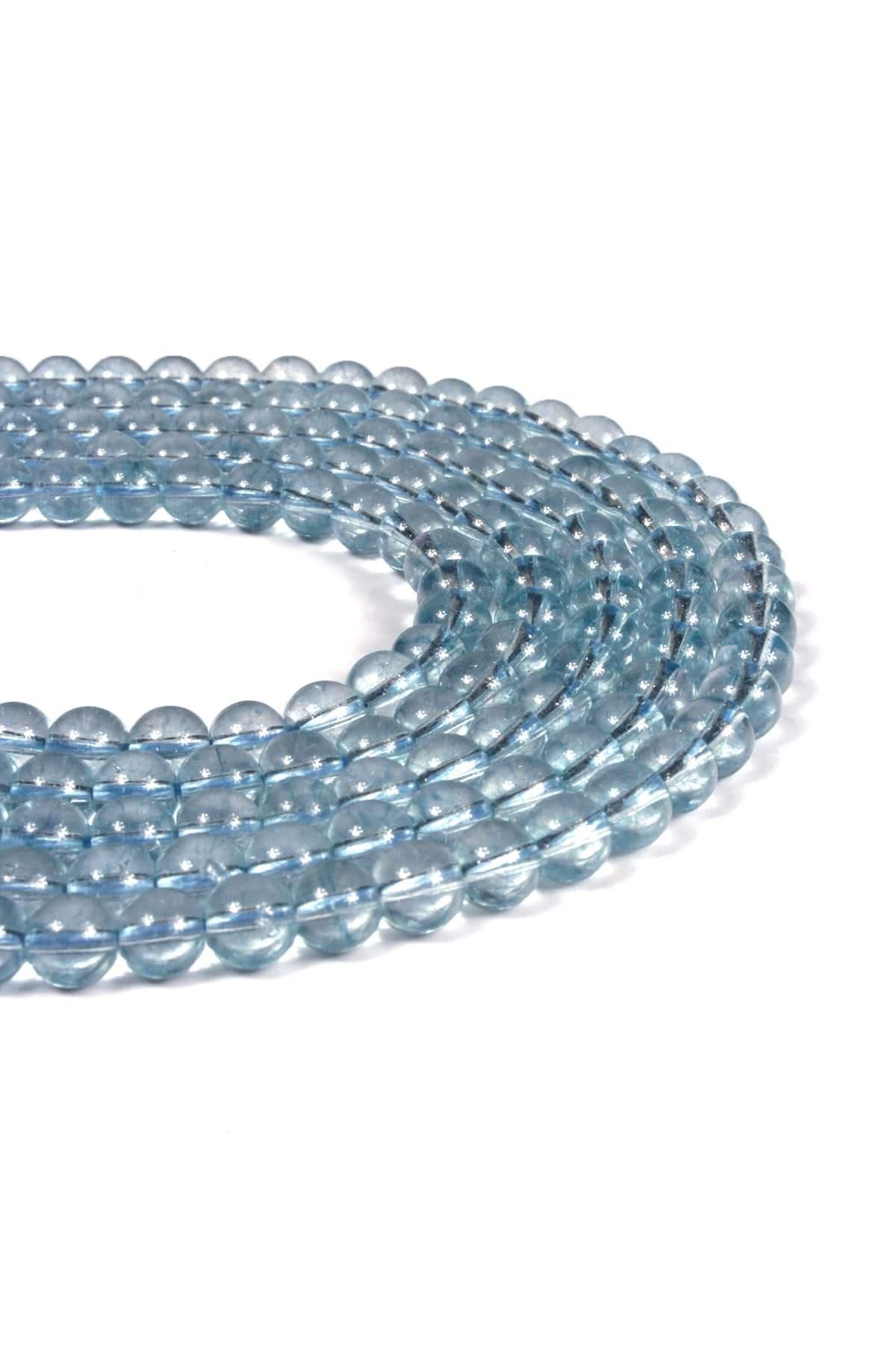 Mavi Topaz Doğal Taş Parlak Küre Kesim 6mm Dizi