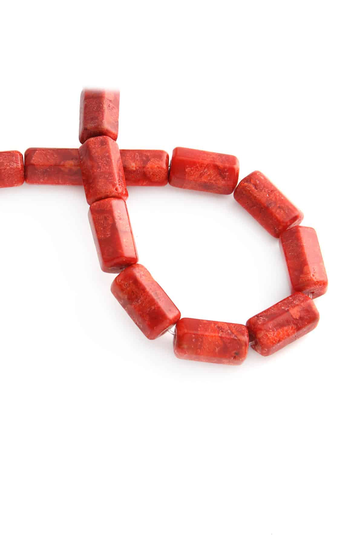 Çim Mercan Doğal Taş Parlak Kırmızı Silindir Kesim 10x18mm Dizi [AA]