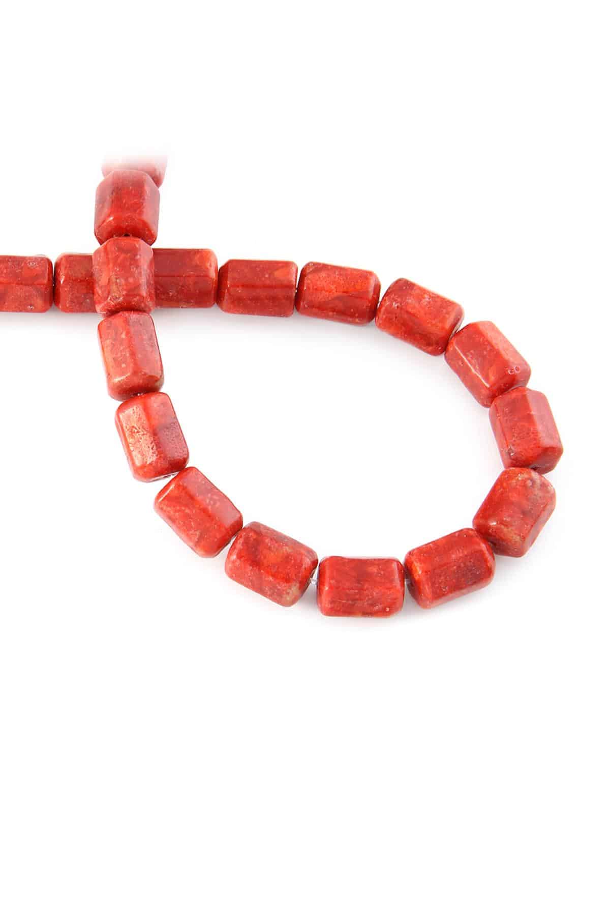 Çim Mercan Doğal Taş Parlak Kırmızı Altıgen Kesim 9x12mm Dizi [AA]