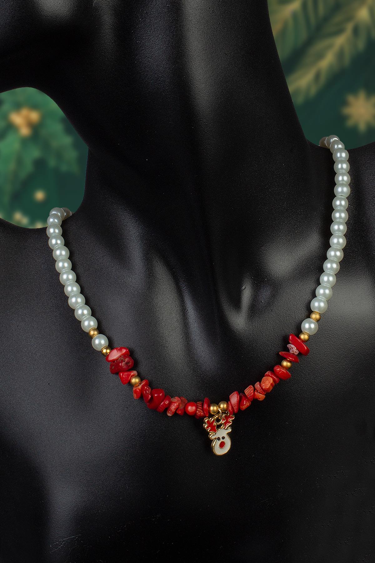 Mercan Doğal Taş Yılbaşı Kolyesi