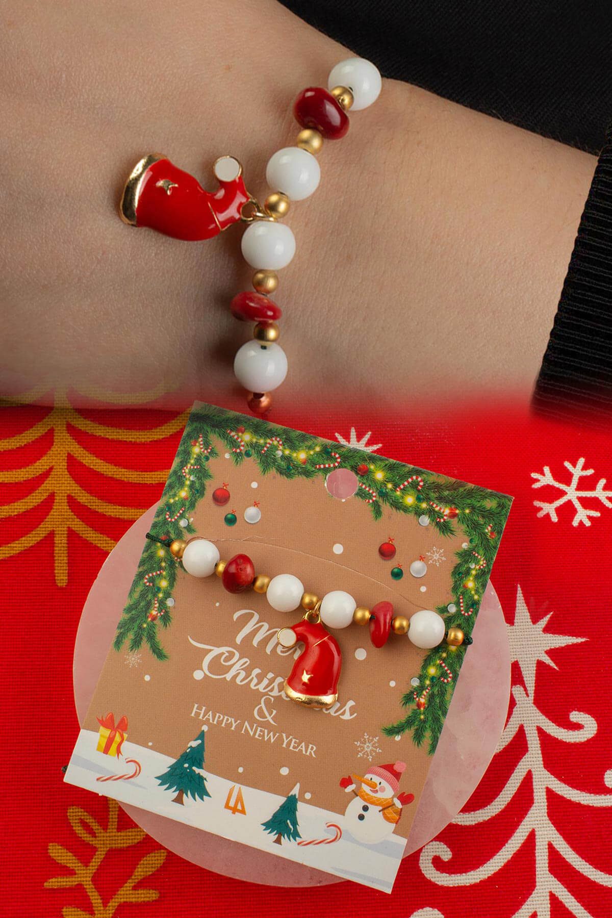 Mercan - Cam Doğal Taş Küre Kesim Makrome Bileklik