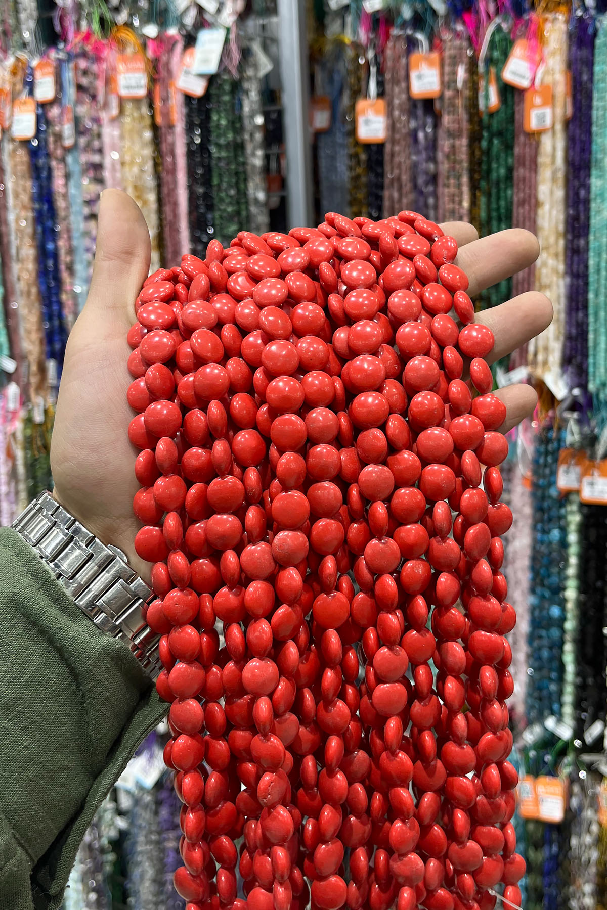 Mercan Sıkma Doğal Taş Parlak Kırmızı Daire Kesim 12mm Dizi [B+]