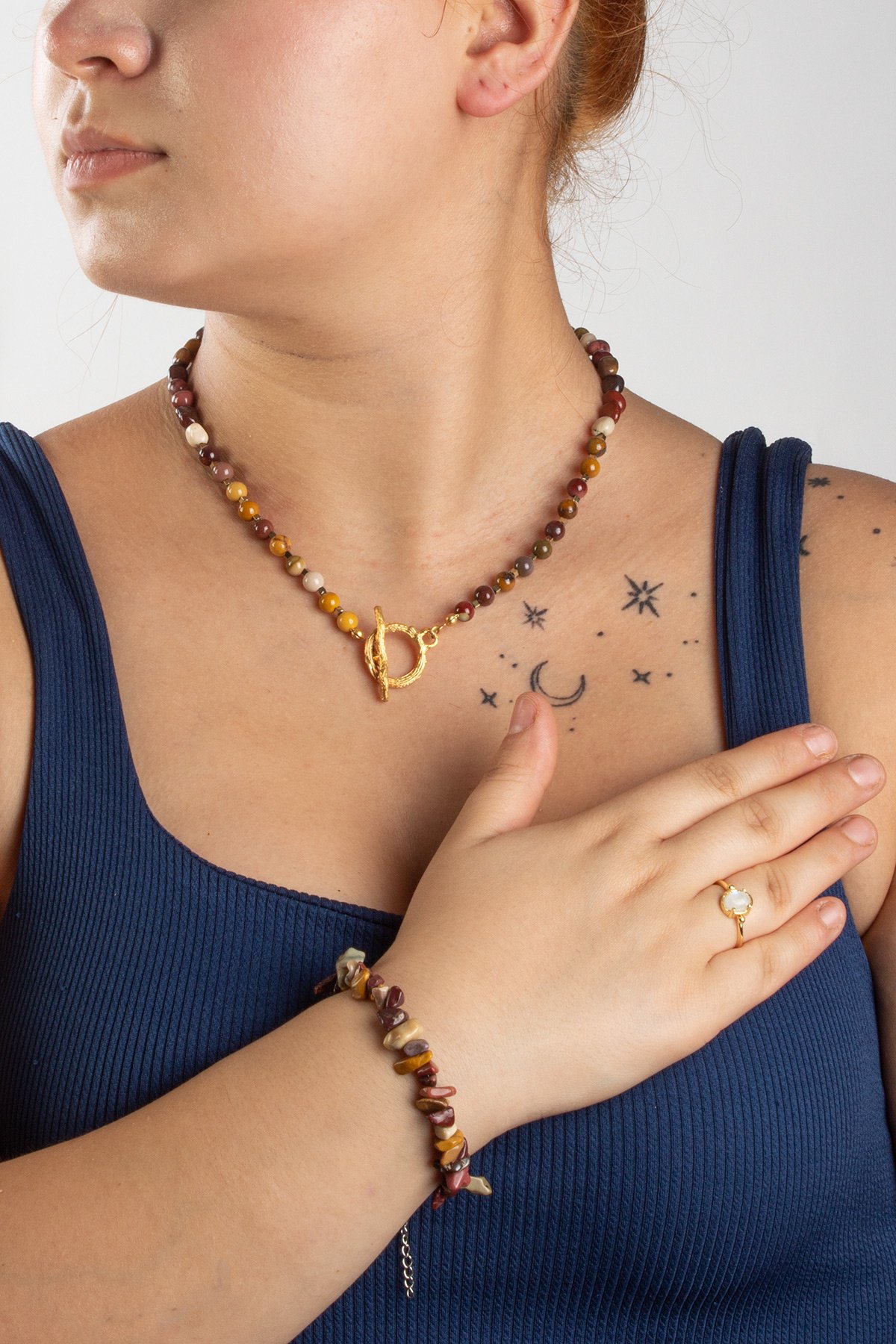 Mokait Jasper Doğal Taşlı 3 lu Hediye Kadın Takı Seti