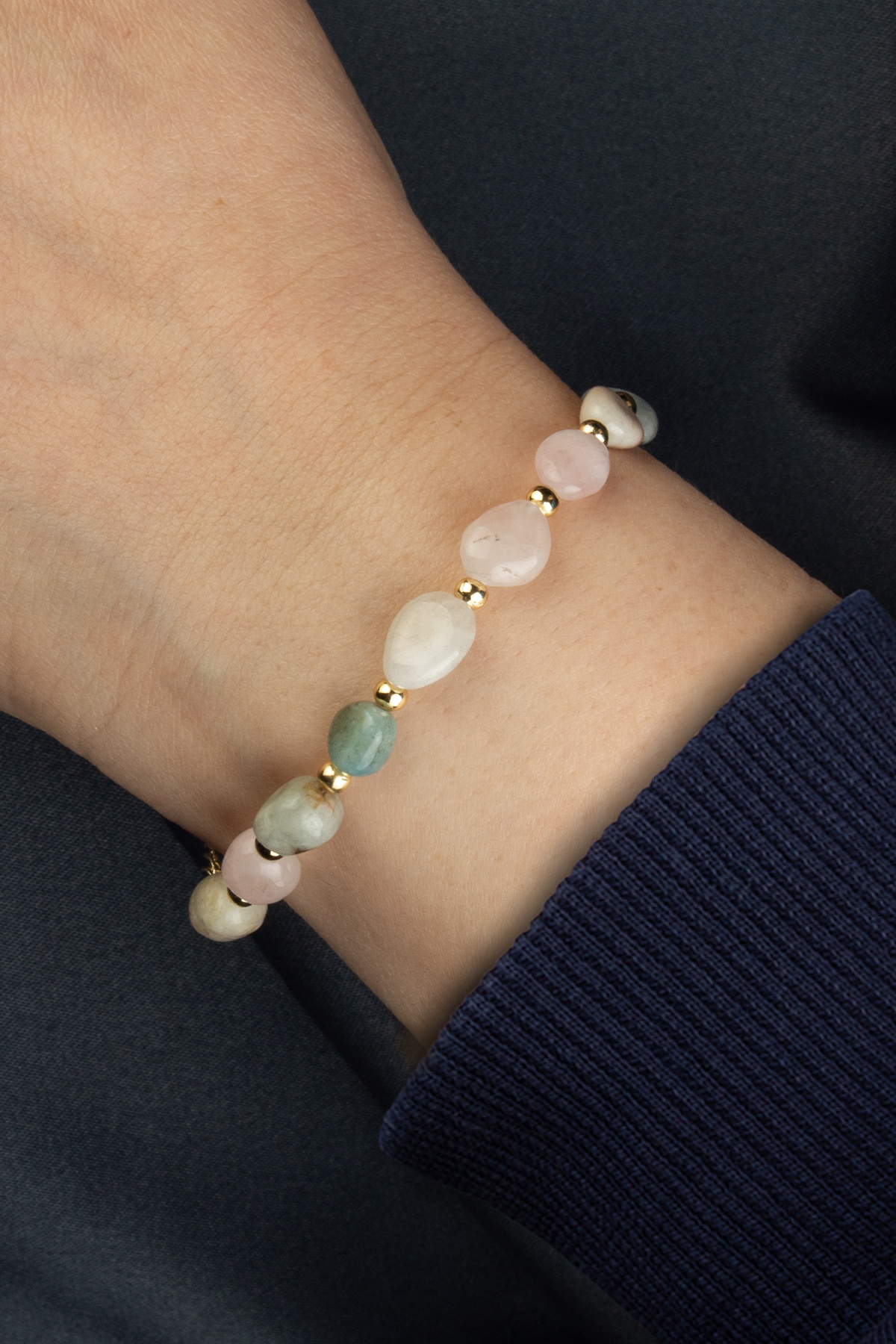 Morganit Doğal Taş Tımbıl Kesim Zincir Bileklik