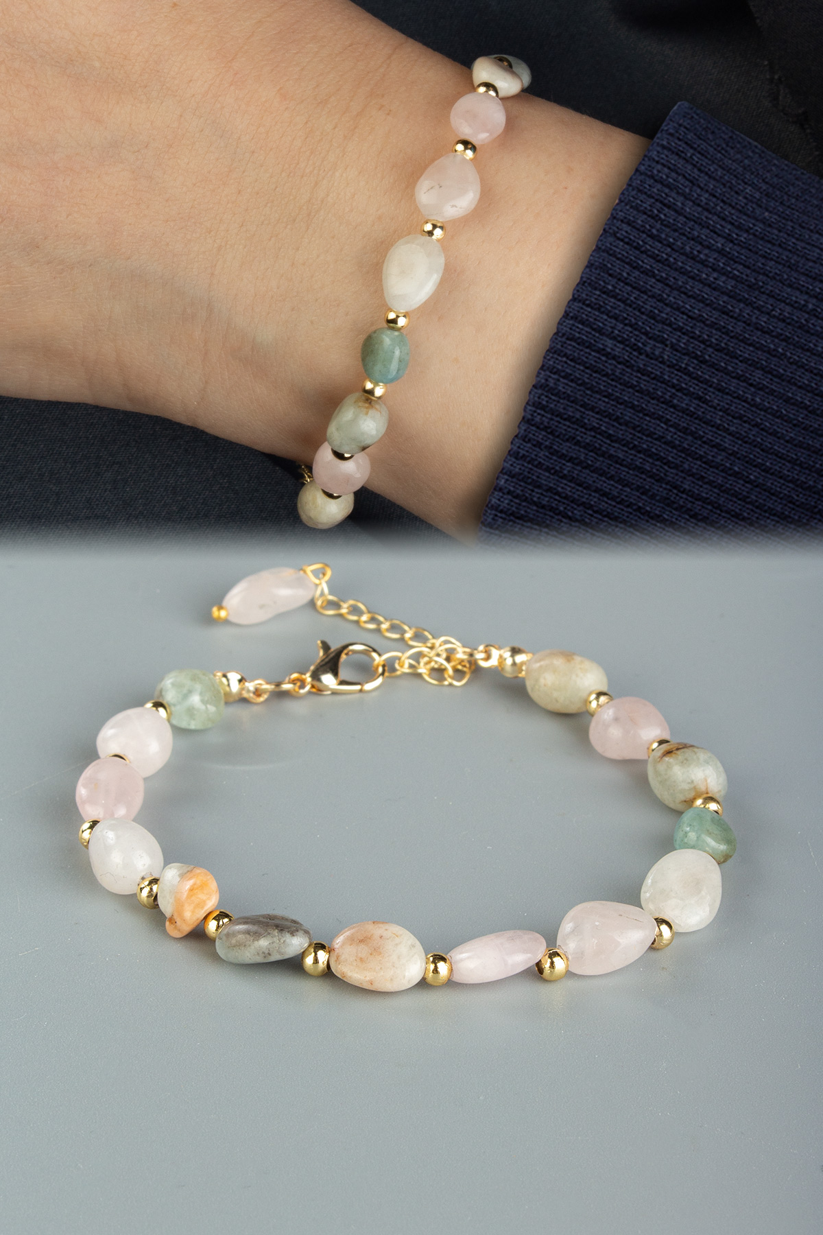 Morganit Doğal Taş Tımbıl Kesim Zincir Bileklik