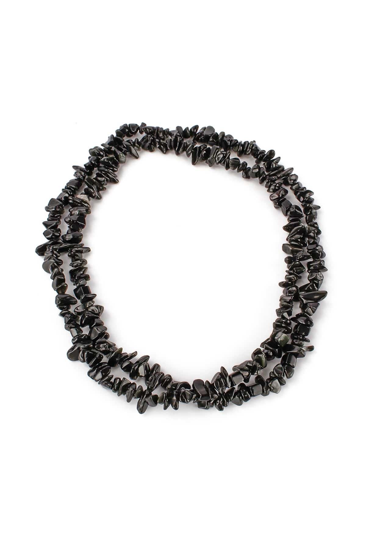 Obsidyen Doğal Kırık Taş Orta Boy Parlak 5x8mm Dizi