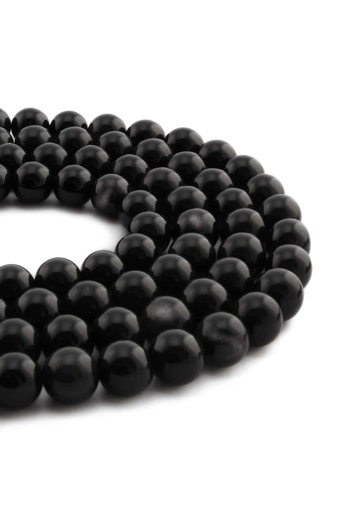 Obsidyen Doğal Taş Parlak Küre Kesim 10mm Dizi