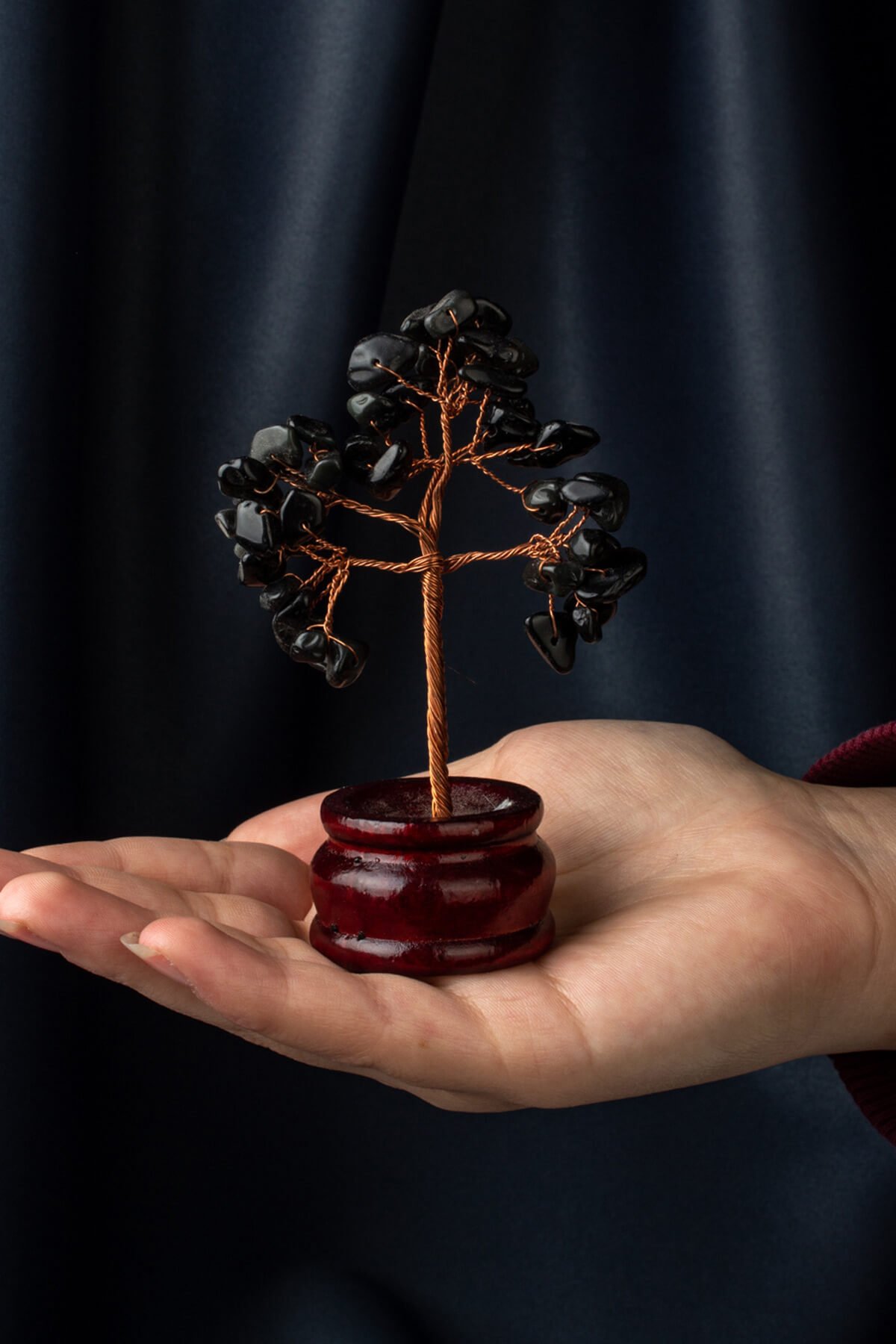 Obsidyen Taşı El Yapımı 4x11cm Doğal Taş Dekoratif Hayat Ağacı