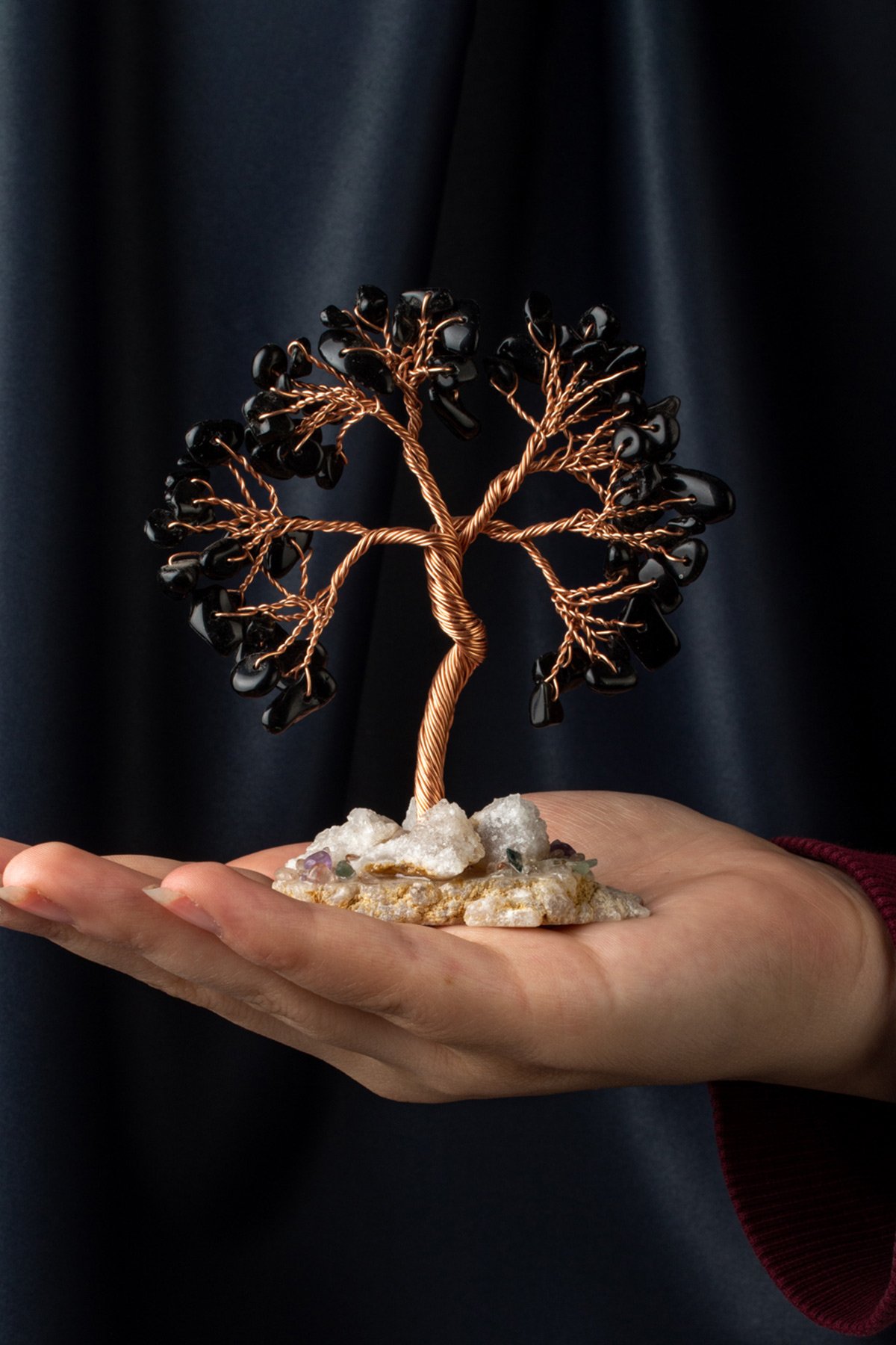 Obsidyen Taşı El Yapımı Doğal Taş Dekoratif Ağaç